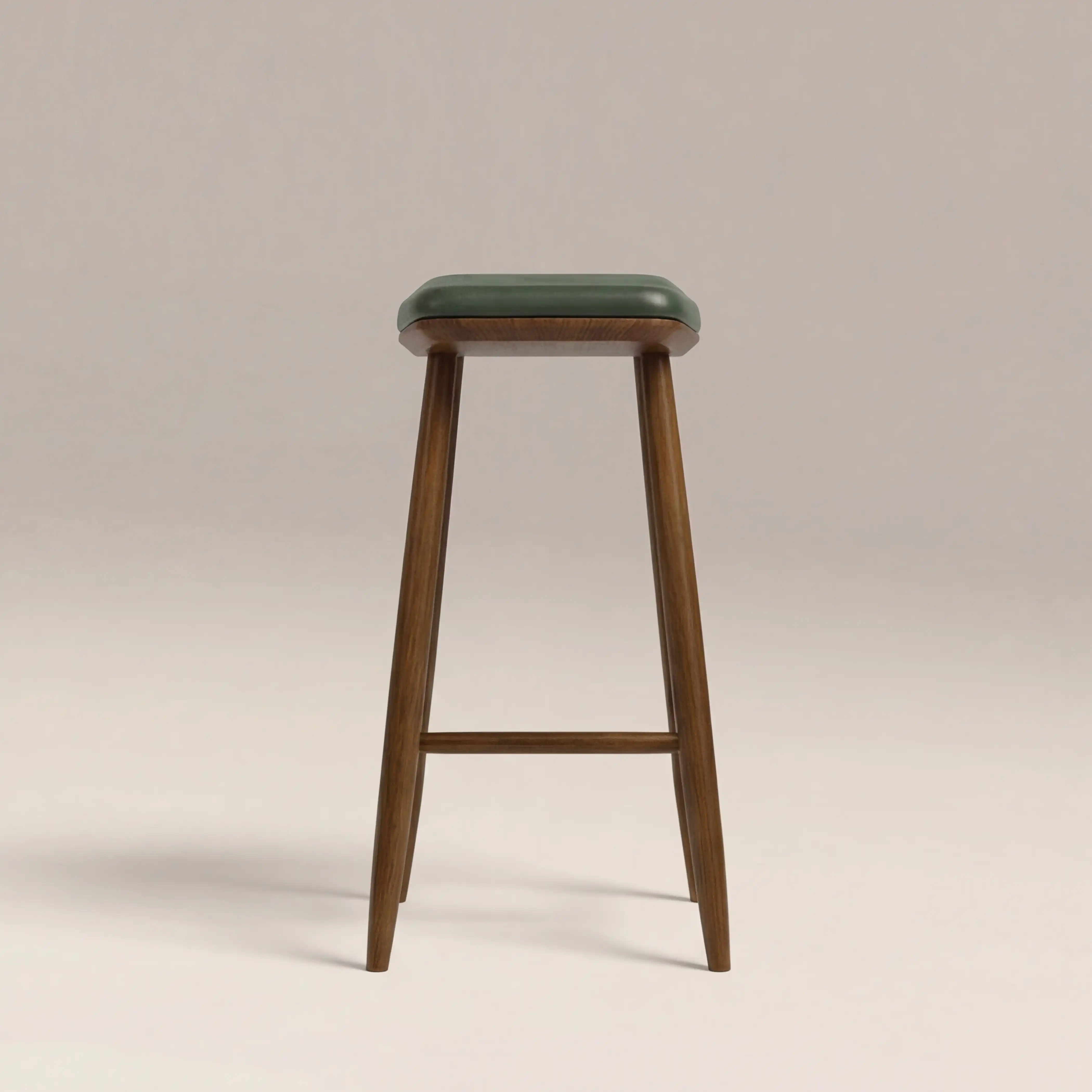 Hatton Wooden Bar Stool | Vintage Green Faux Leather & Walnut - Image 4