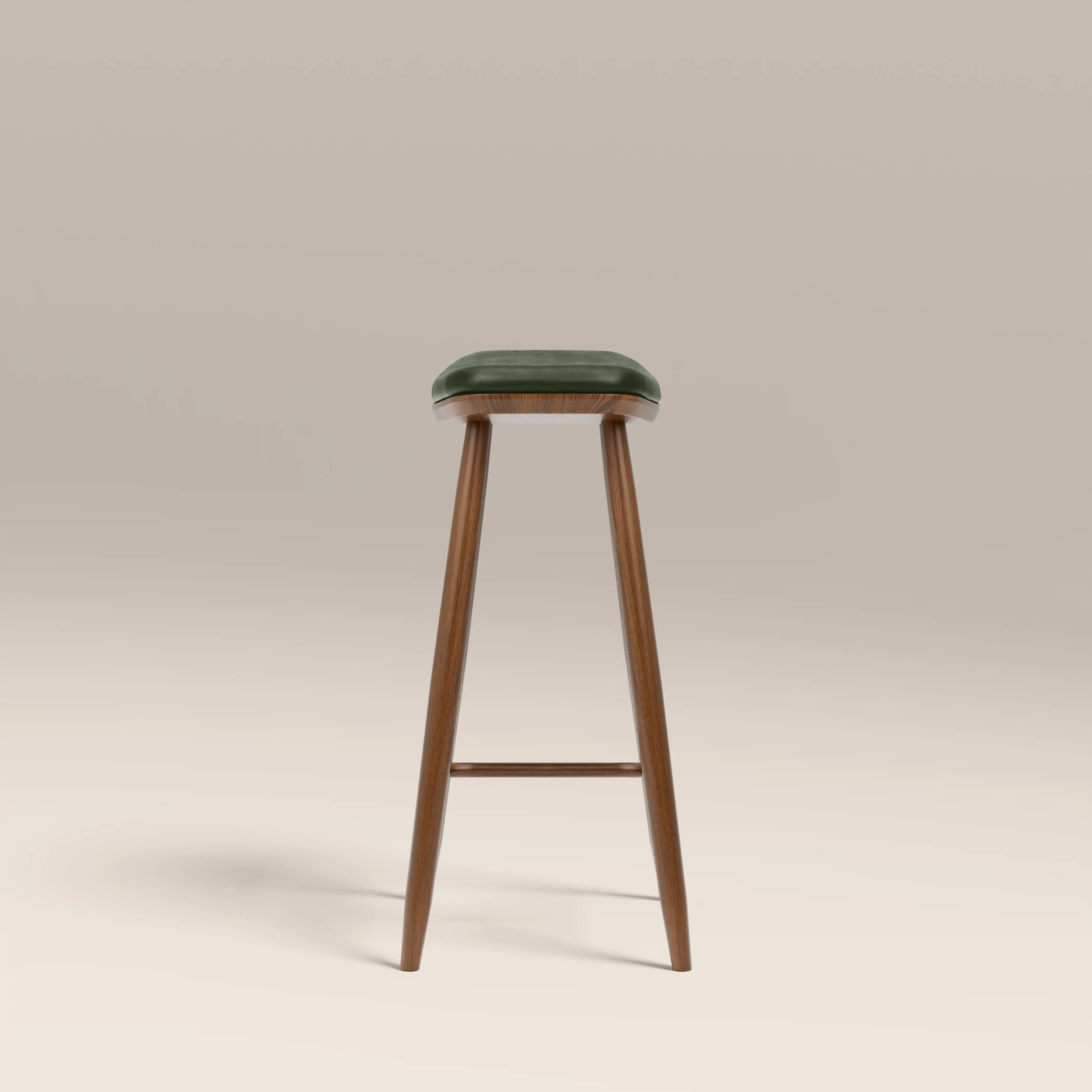 Hatton Wooden Kitchen Stool | Vintage Green Faux Leather & Walnut - Image 5