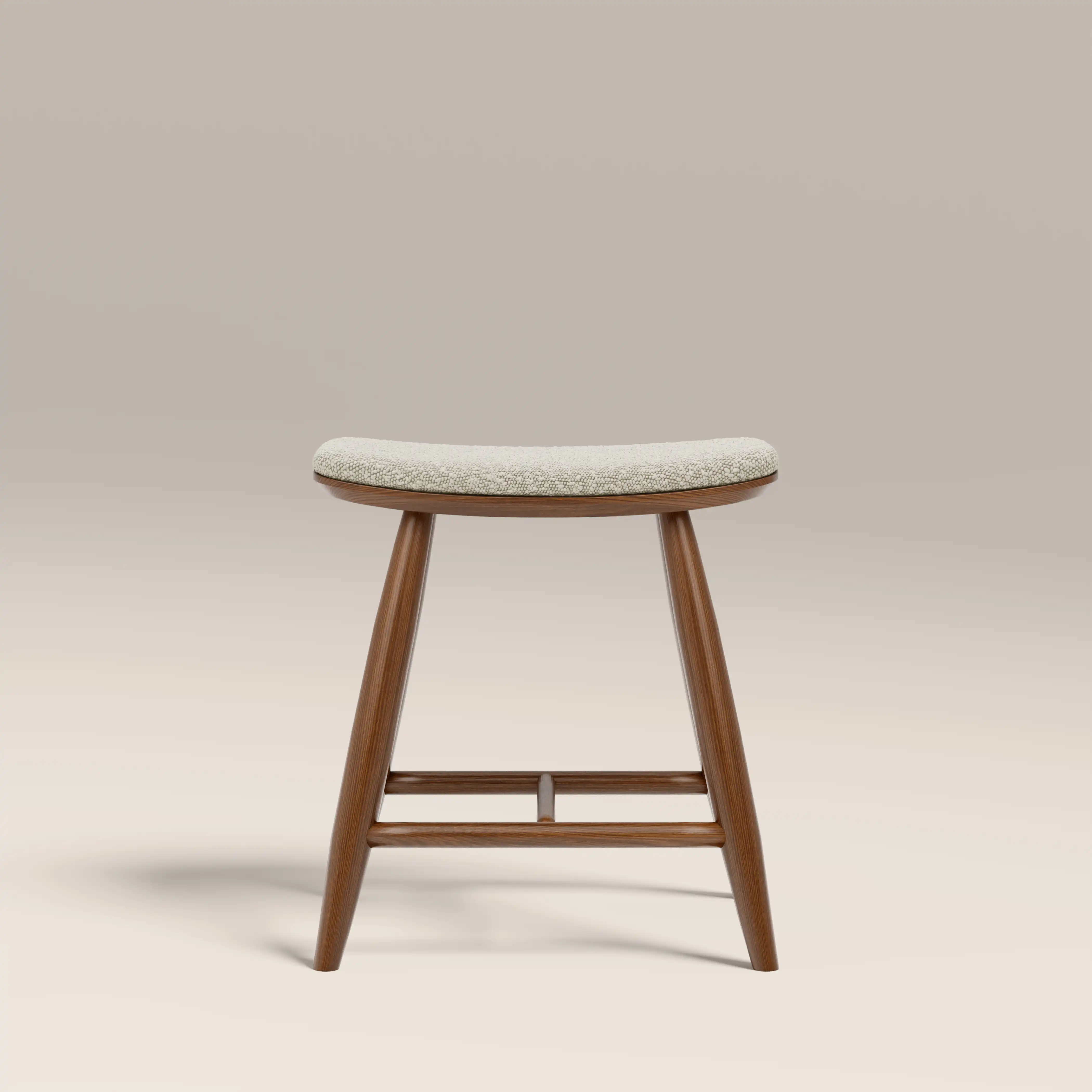 Hatton Wooden Low Stool | Speckled Stone Sustainable Boucle & Walnut - Image 2