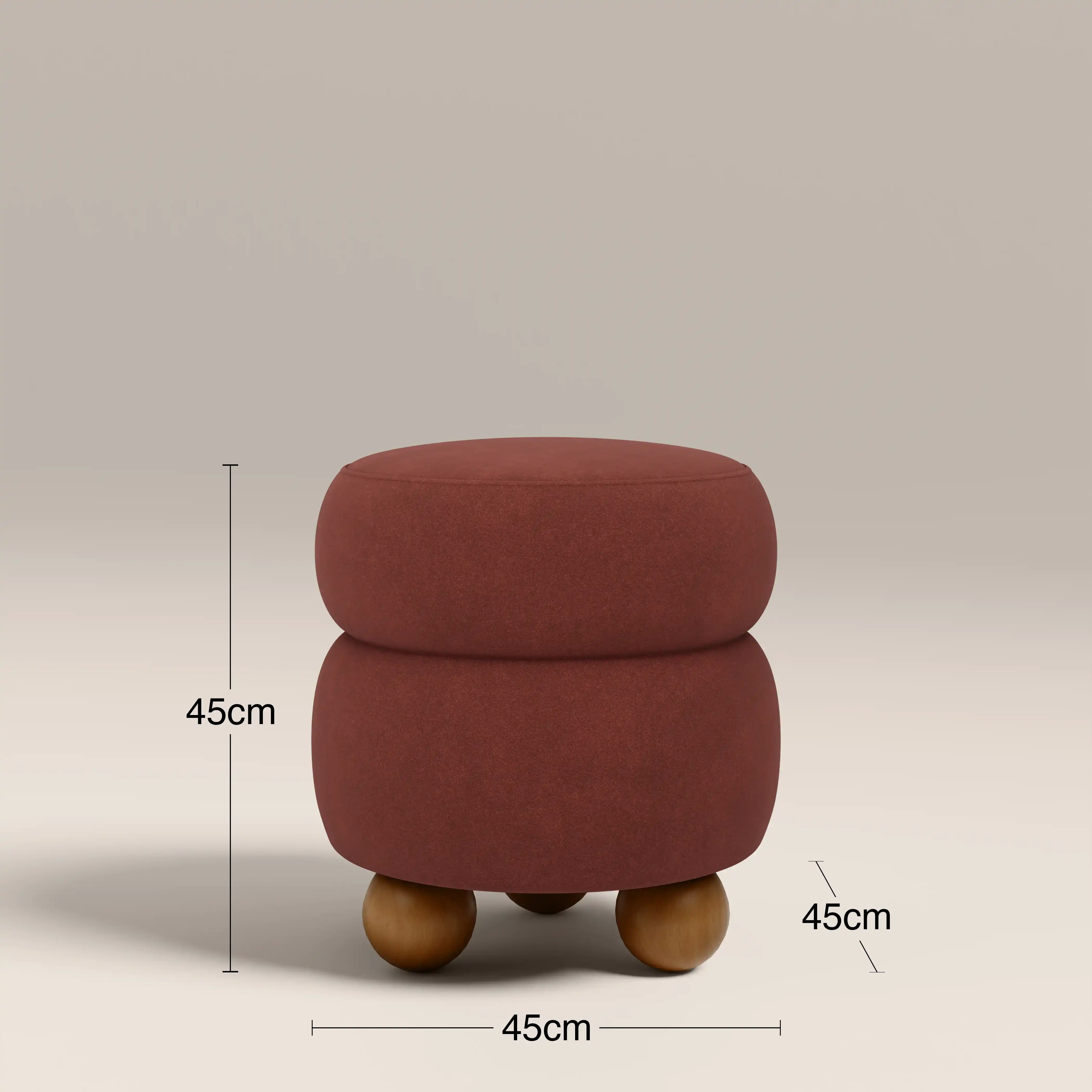 Hazel Pouffe | Rust Red Sustainable Velvet & Walnut - Image 6