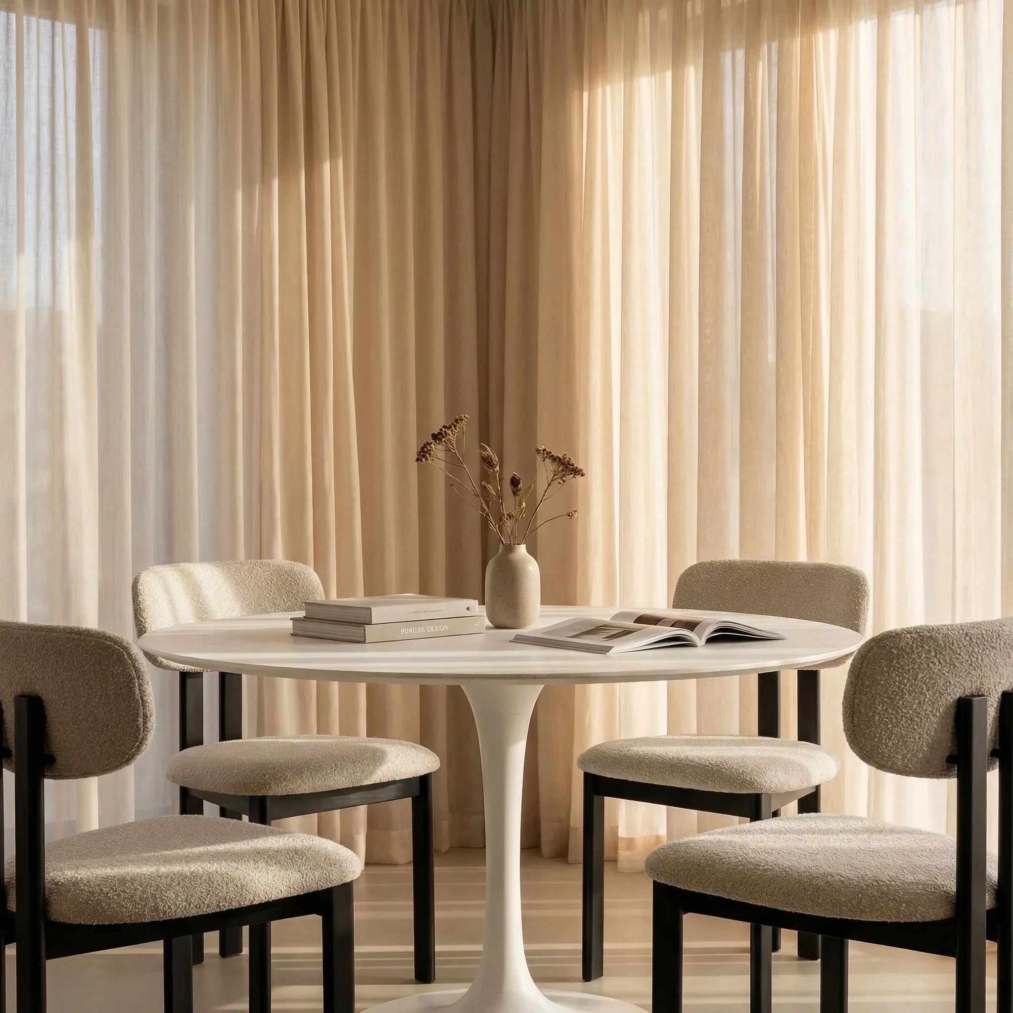 Isla 4 Seat Round Dining Table | White Ceramic & White