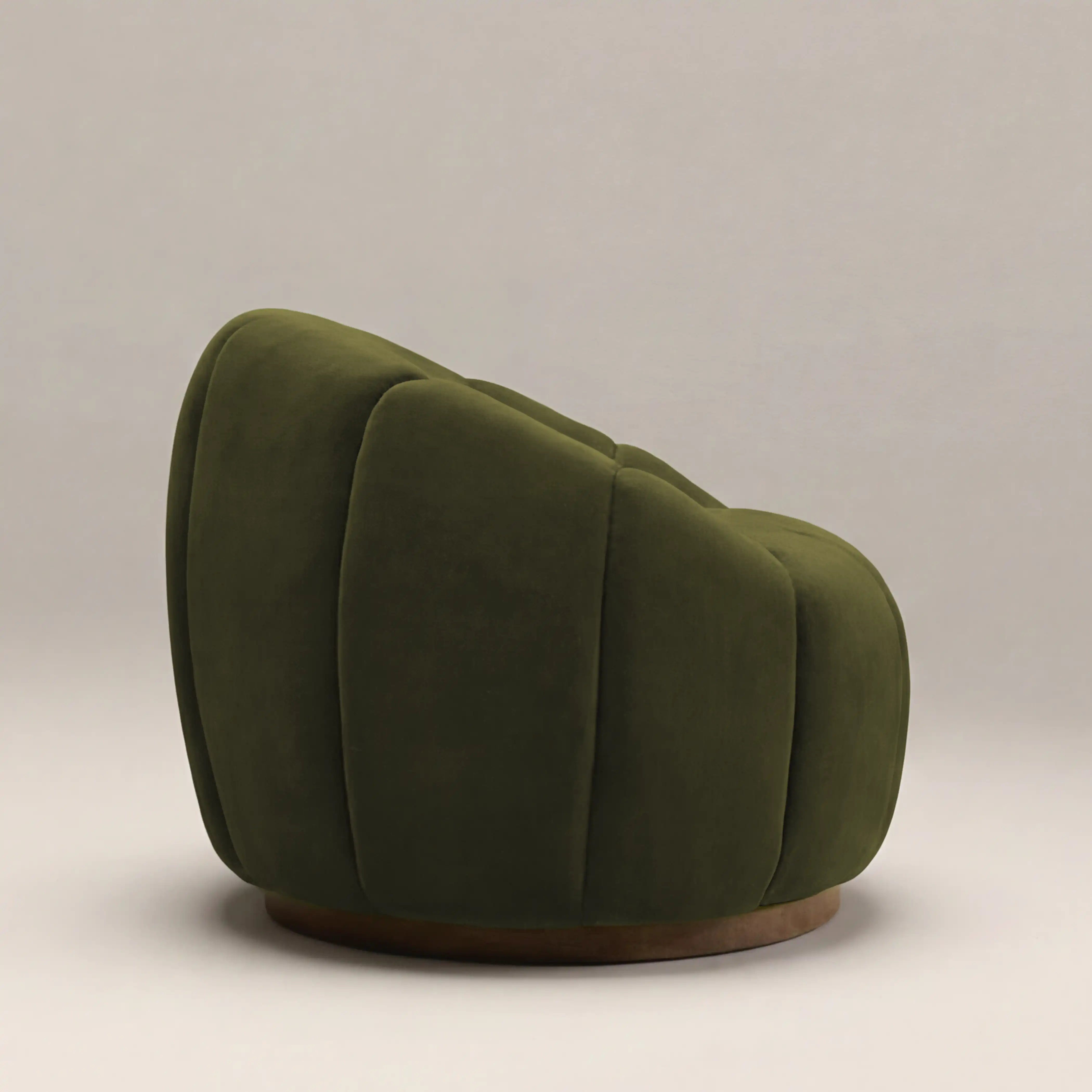 Ivy Swivel Armchair | Olive Green Sustainable Velvet & Walnut - Image 5
