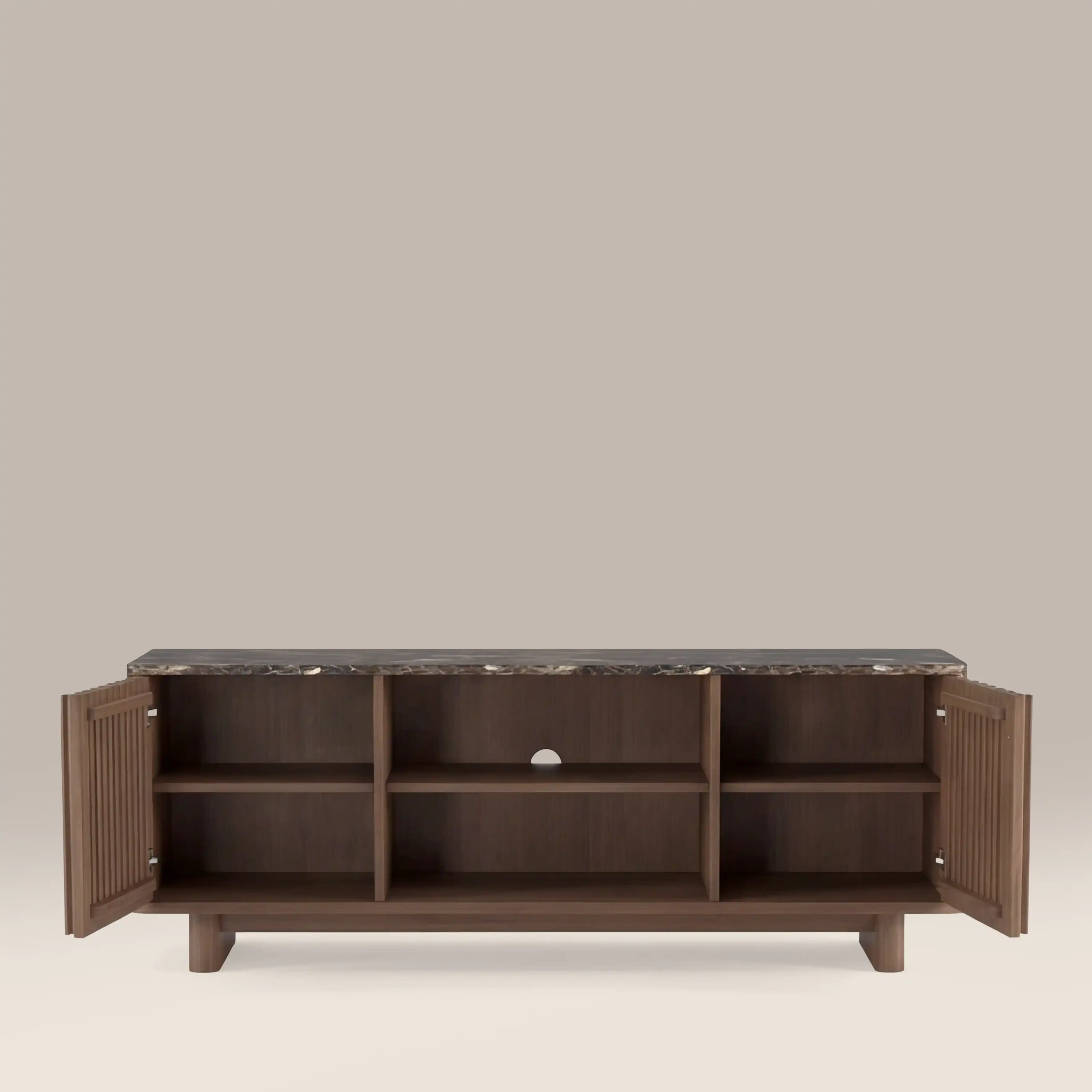 Janis 2 Door TV Stand | Emperador Brown Honed Marble & Walnut - Image 4