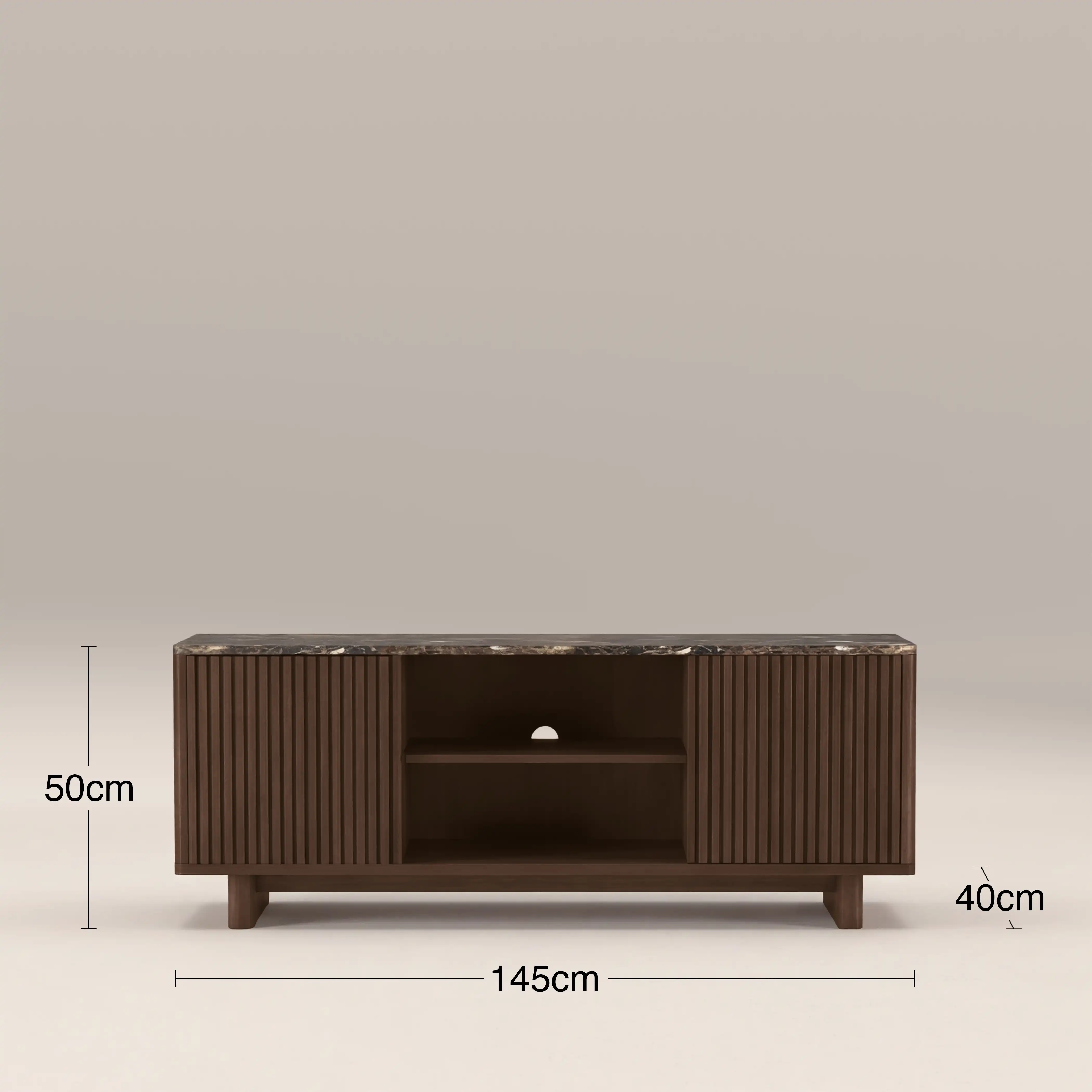 Janis 2 Door TV Stand | Emperador Brown Honed Marble & Walnut - Image 6