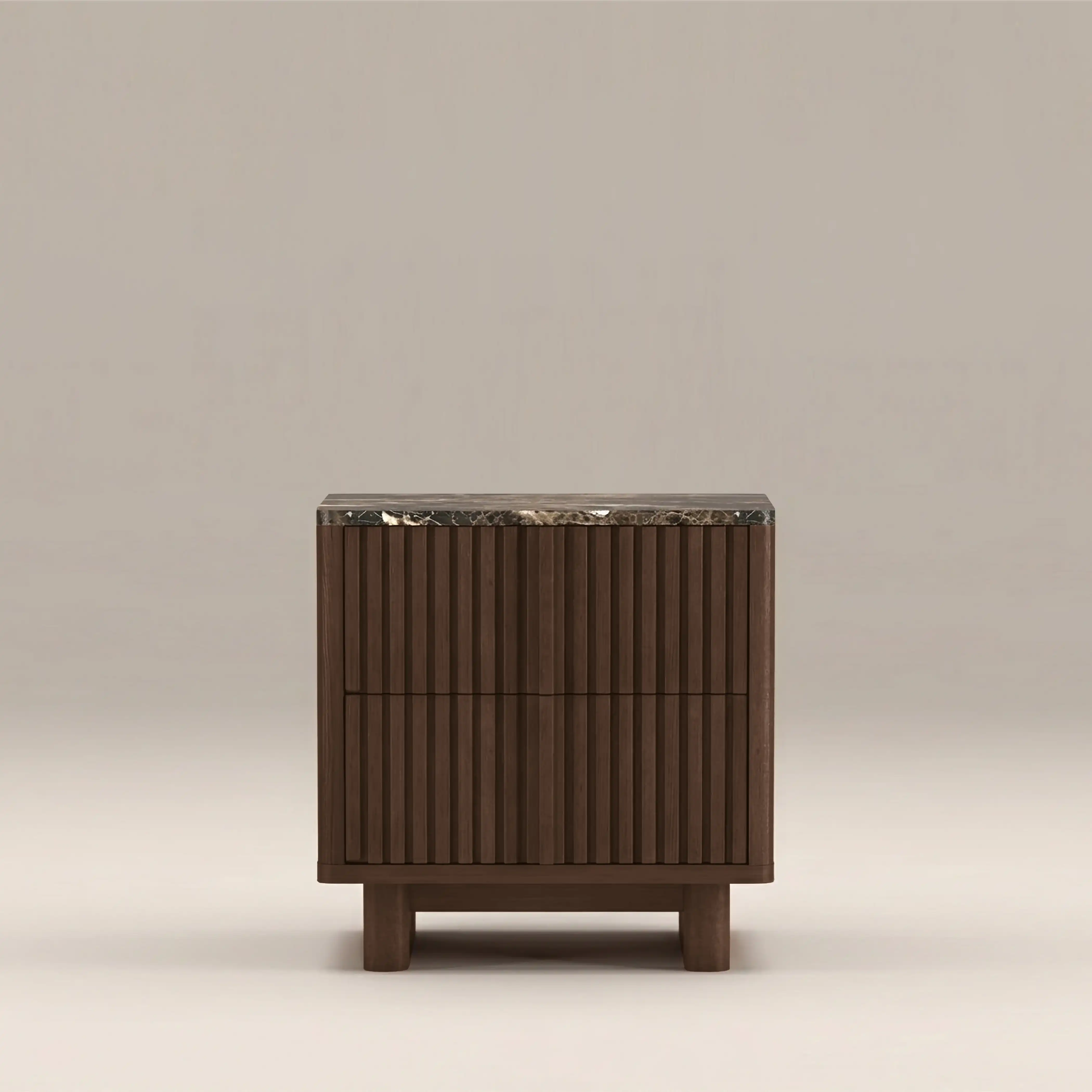 Janis 2 Drawer Bedside Table | Emperador Brown Honed Marble & Walnut - Image 2