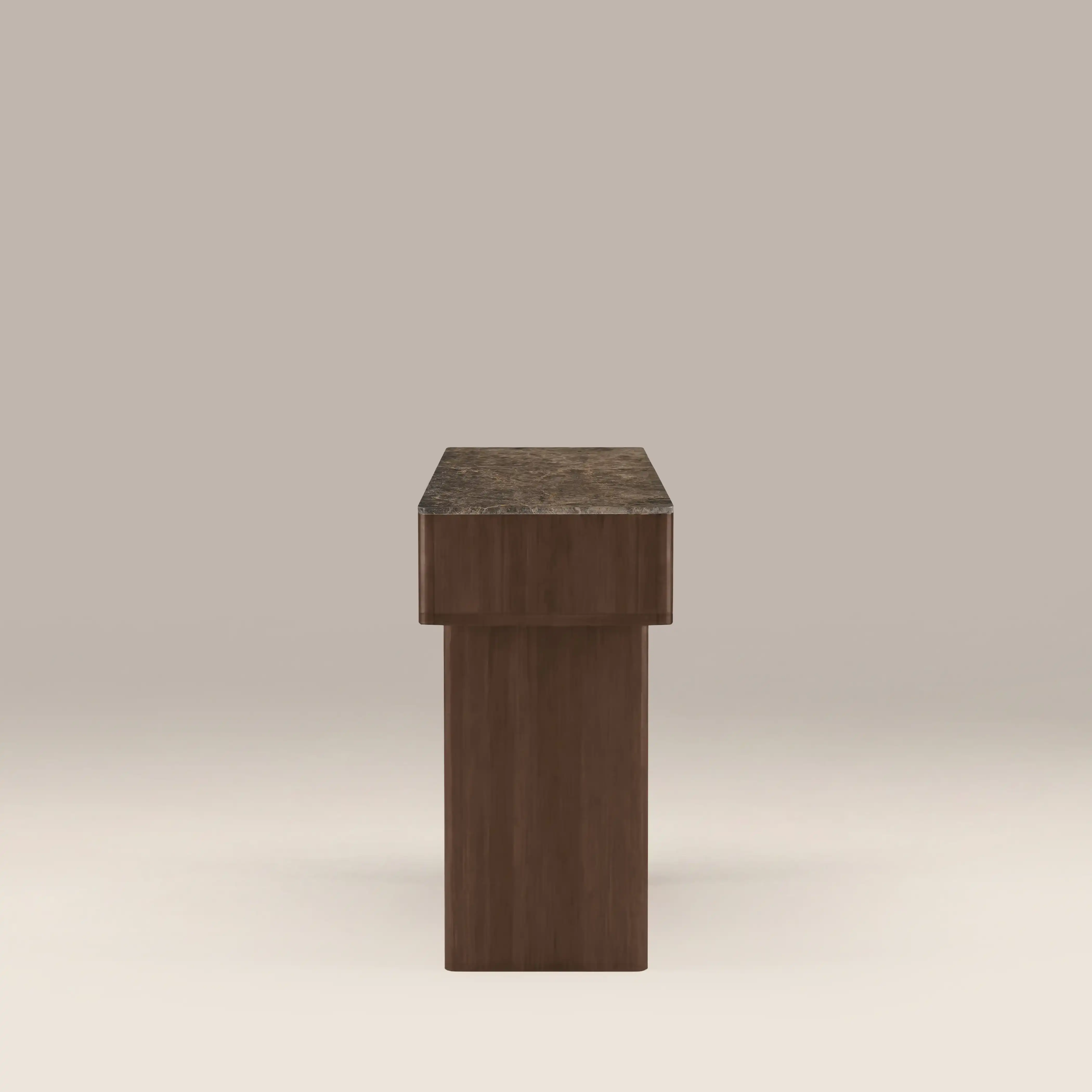 Janis 2 Drawer Console Table | Emperador Brown Honed Marble & Walnut - Image 5