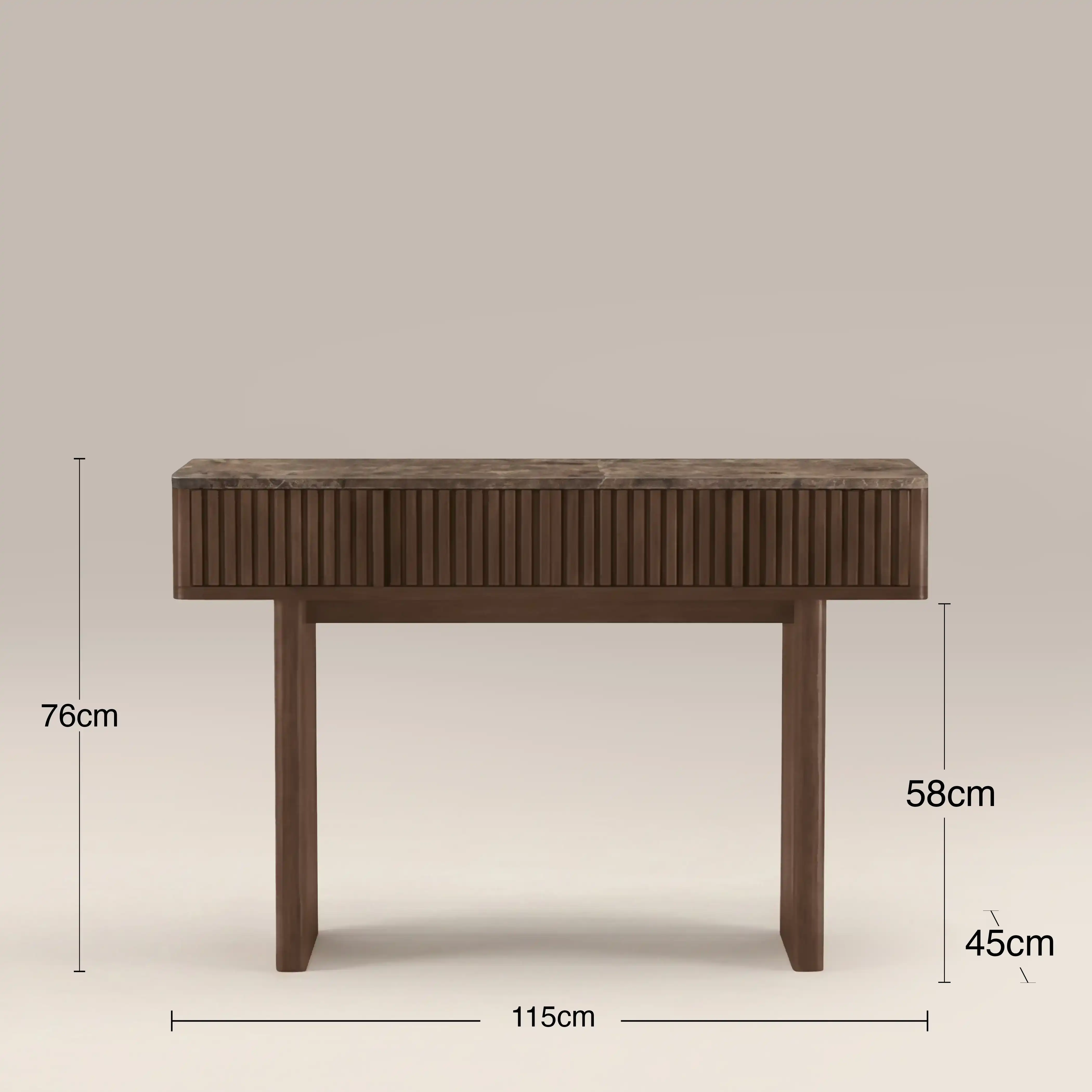 Janis 2 Drawer Console Table | Emperador Brown Honed Marble & Walnut - Image 6
