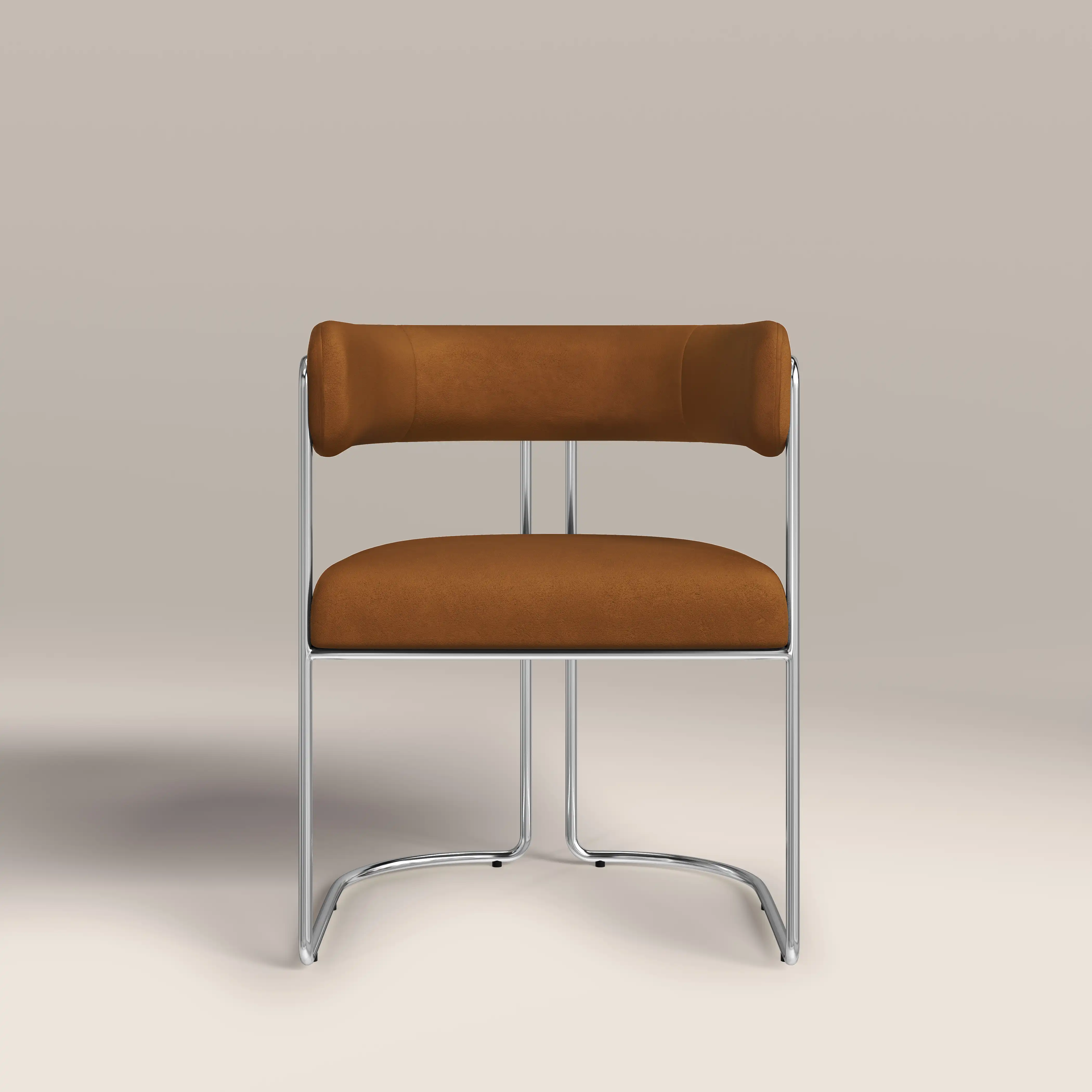 Juliana Carver Dining Chair | Caramel Brown Sustainable Mohair Velvet & Chrome - Image 4