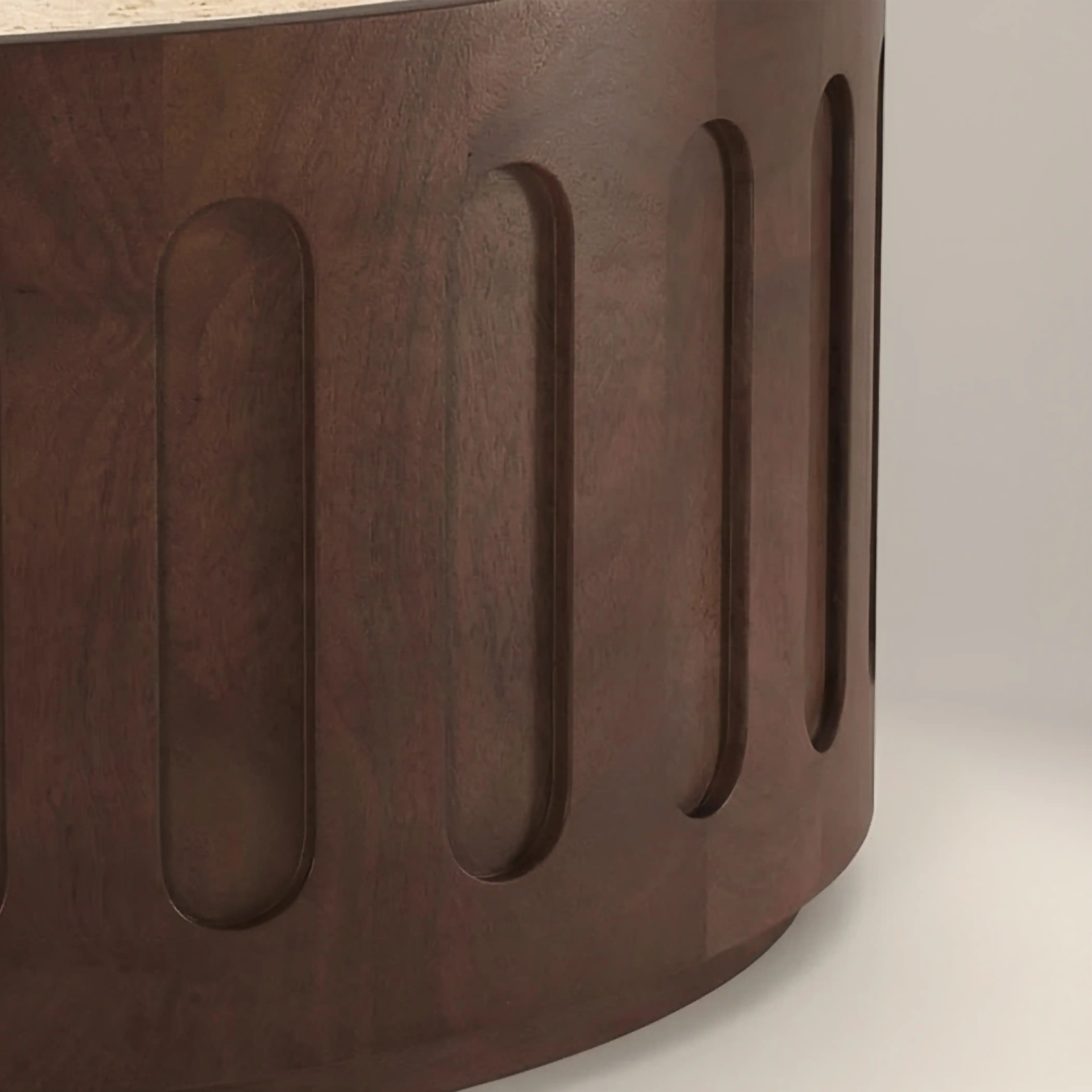 Juno Round Coffee Table | Natural Travertine & Walnut - Image 5