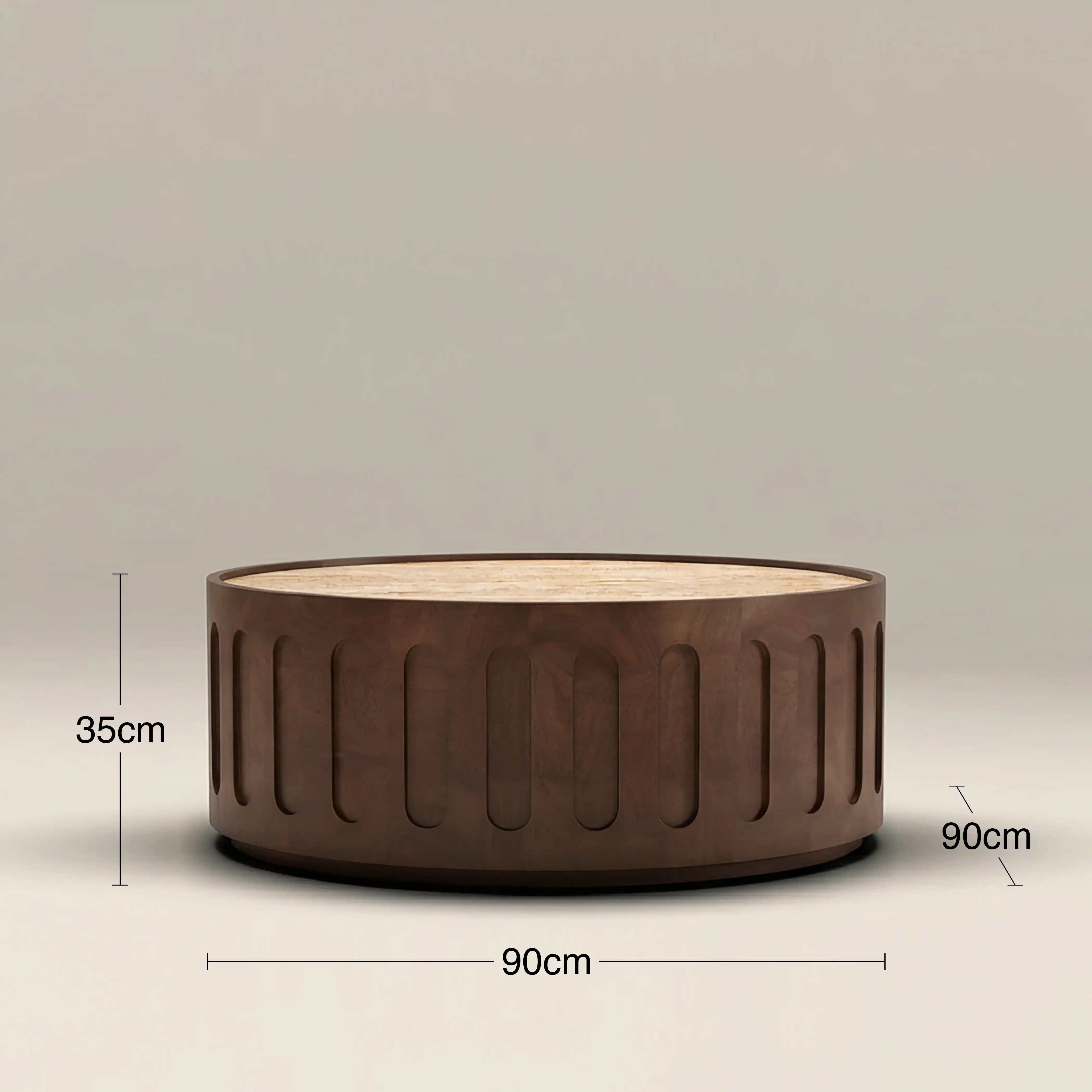 Juno Round Coffee Table | Natural Travertine & Walnut - Image 7