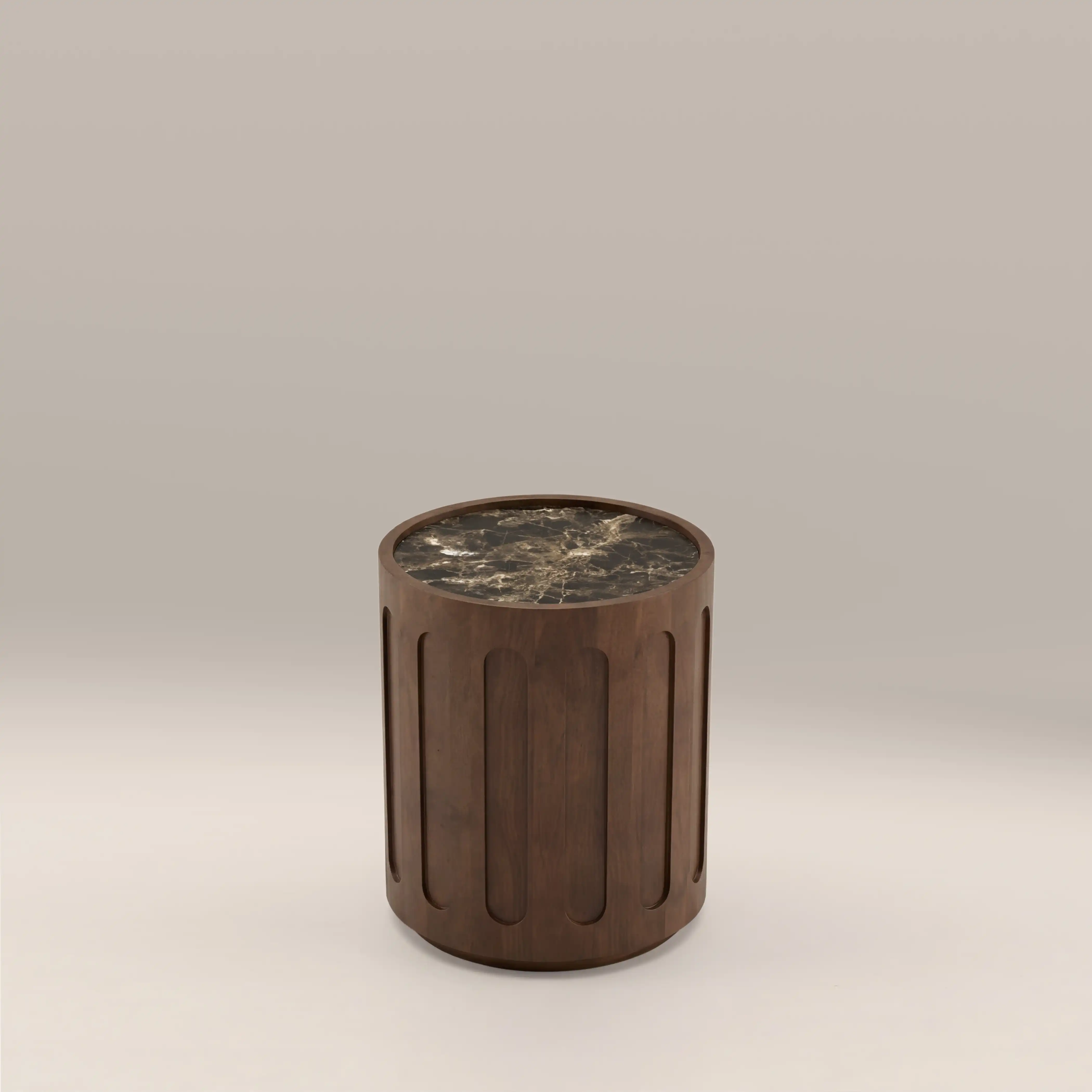 Juno Round Side Table | Emperador Brown Honed Marble & Walnut - Image 3