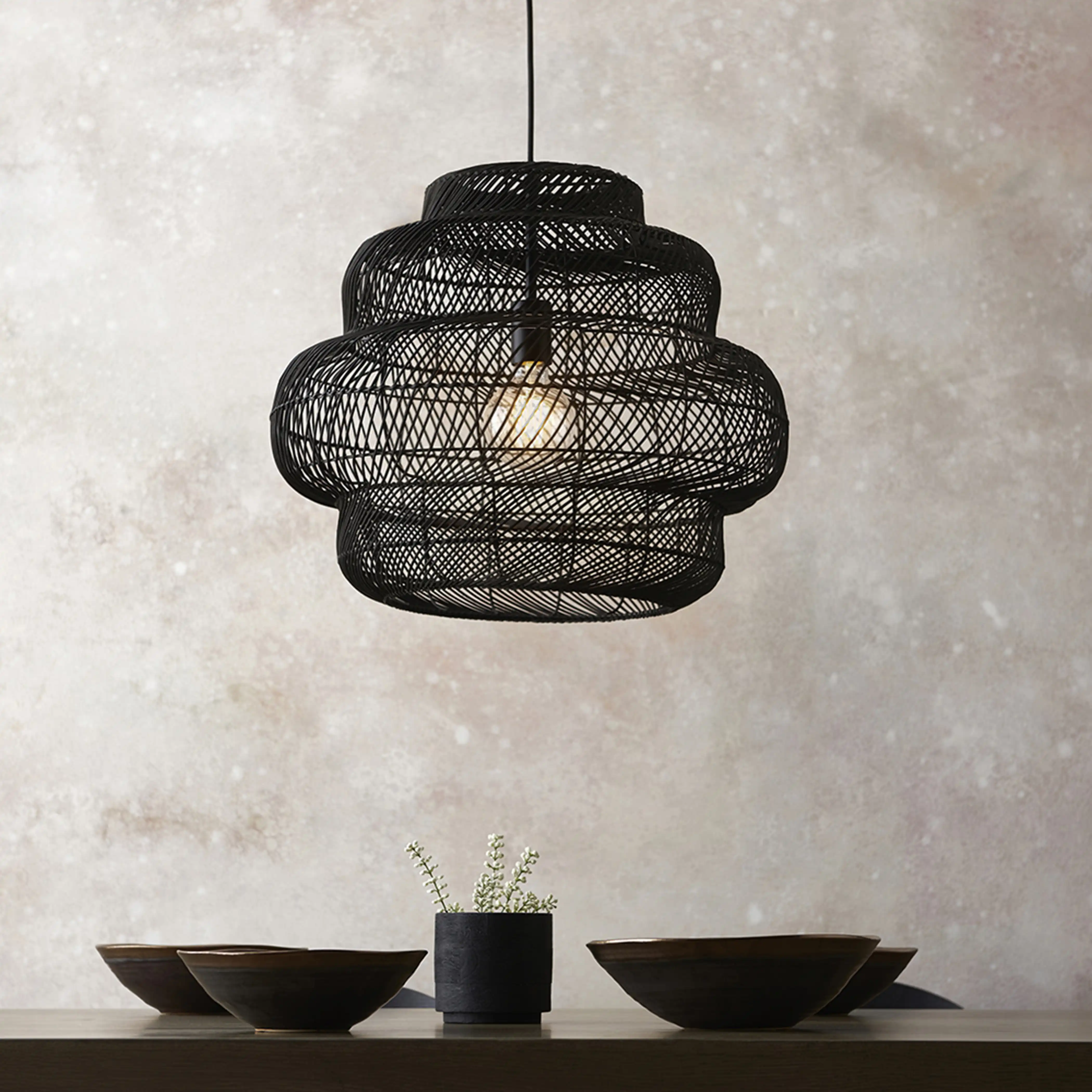 Karys Large Pendant Light | Black Rattan - Image 4