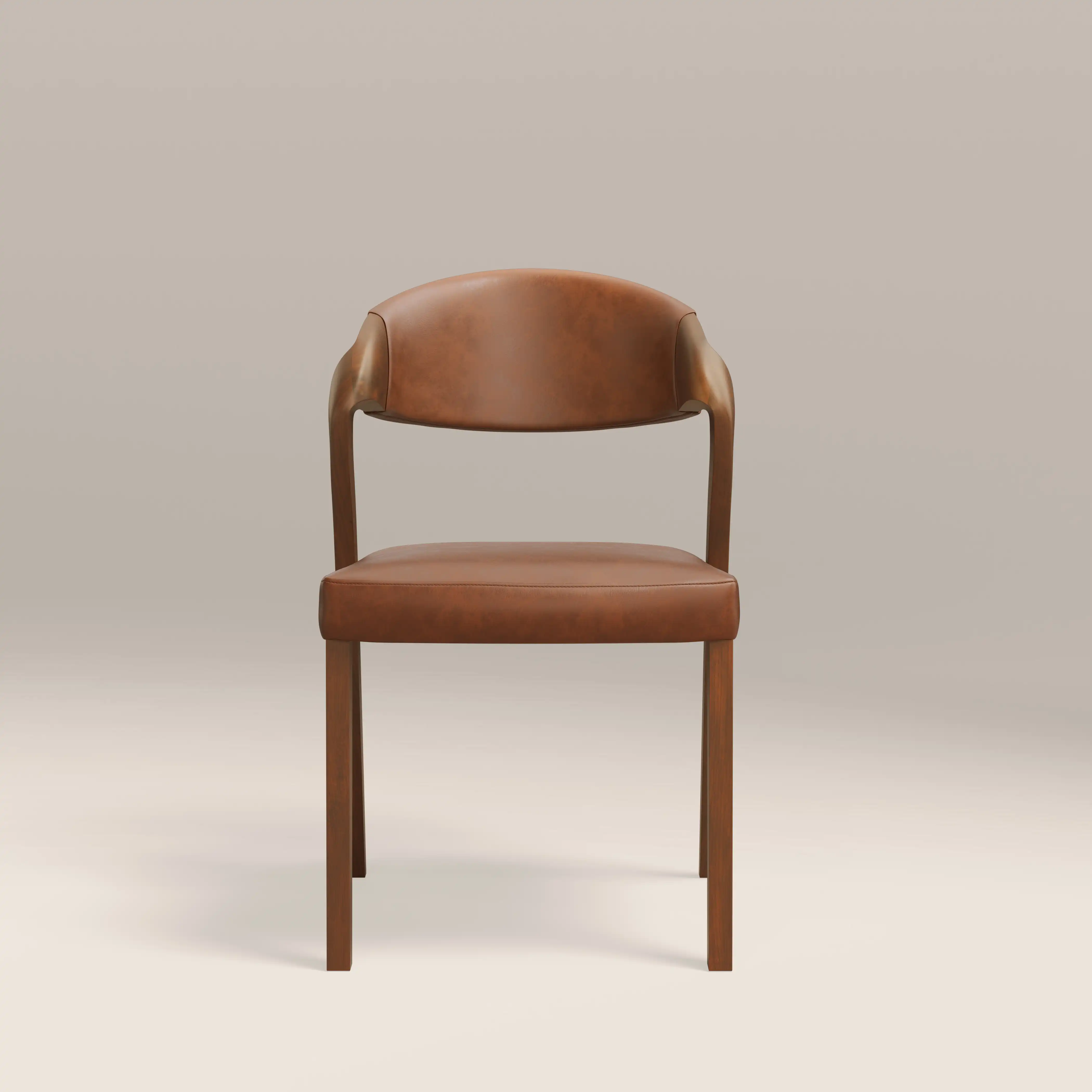 Kennedy Dining Chair | Vintage Tan Faux Leather & Walnut - Image 3