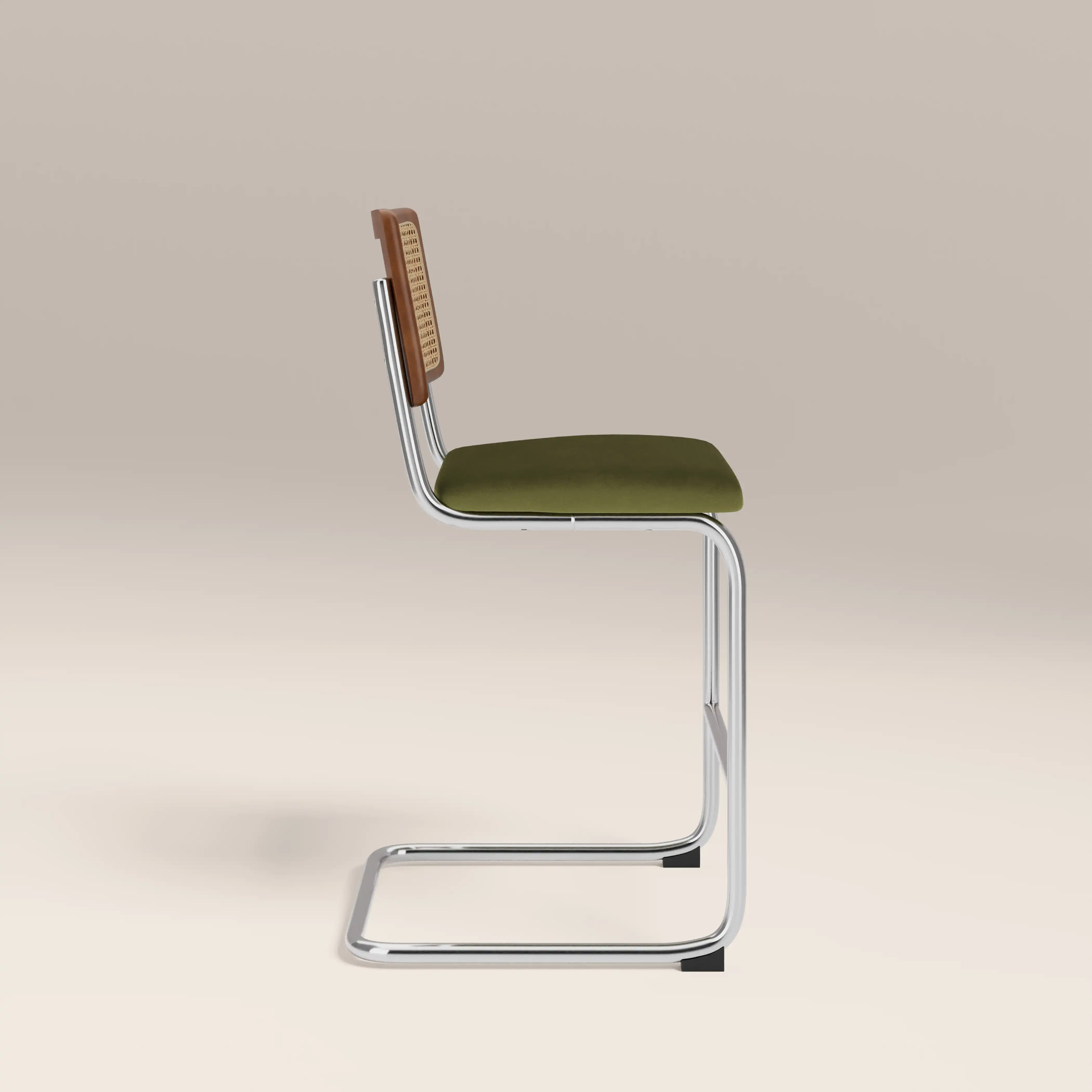 Kenton Kitchen Stool | Olive Green Sustainable Velvet & Chrome - Image 4