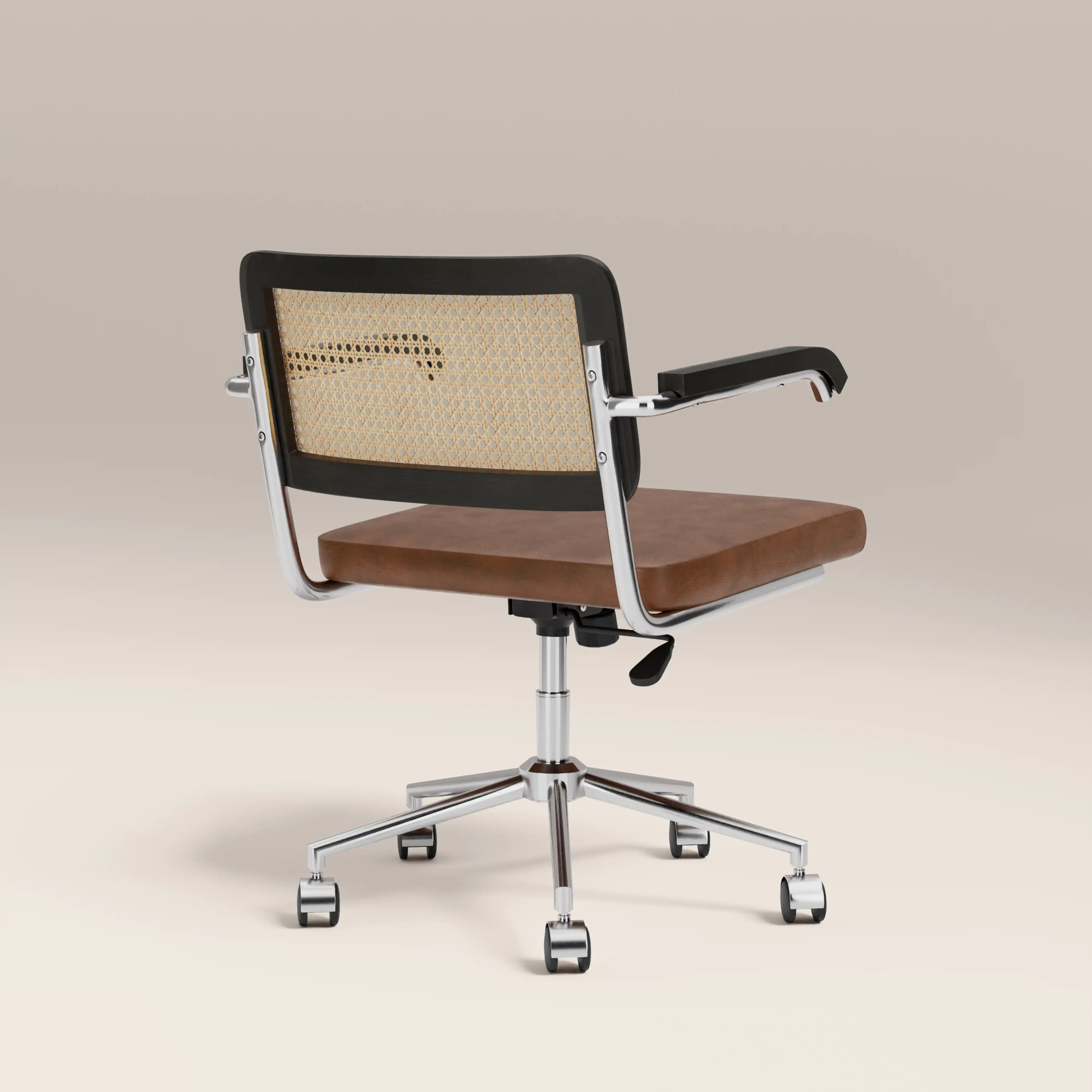 Kenton Office Chair | Vintage Tan Faux Leather & Chrome - Image 5
