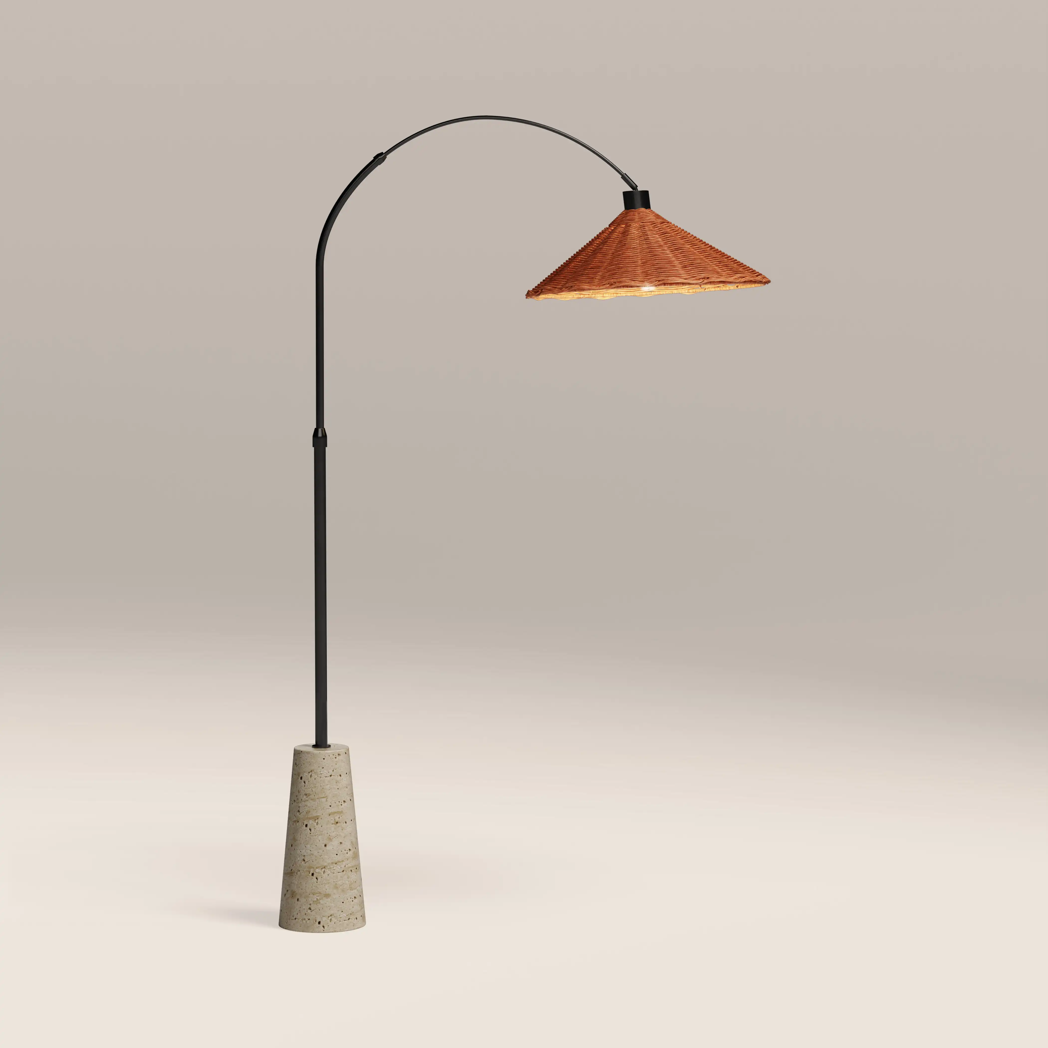 Keston Arc Floor Lamp | Rattan & Natural Travertine - Image 3