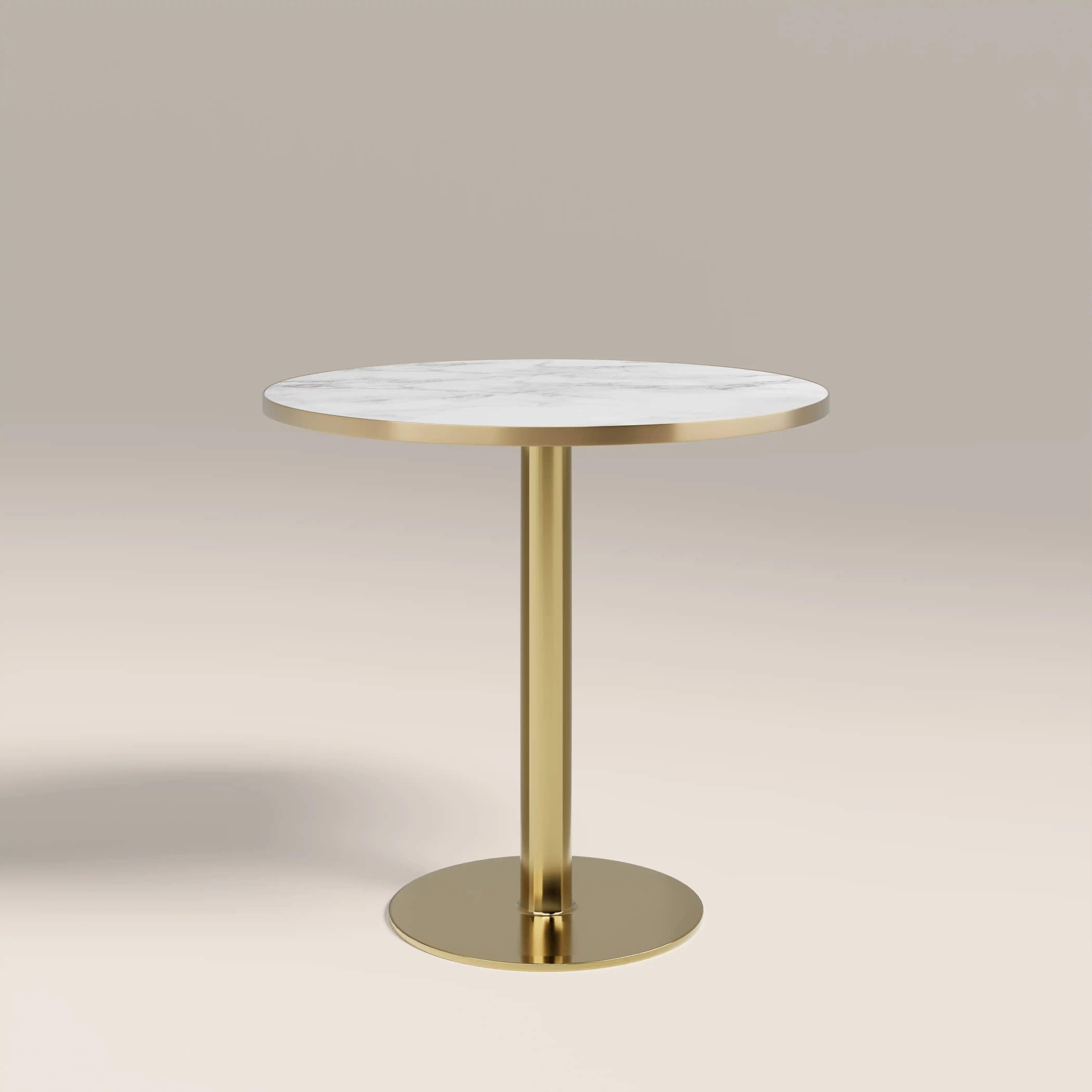 Kinsley 2 Seat Round Cafe Table | White Marble Effect & Brass