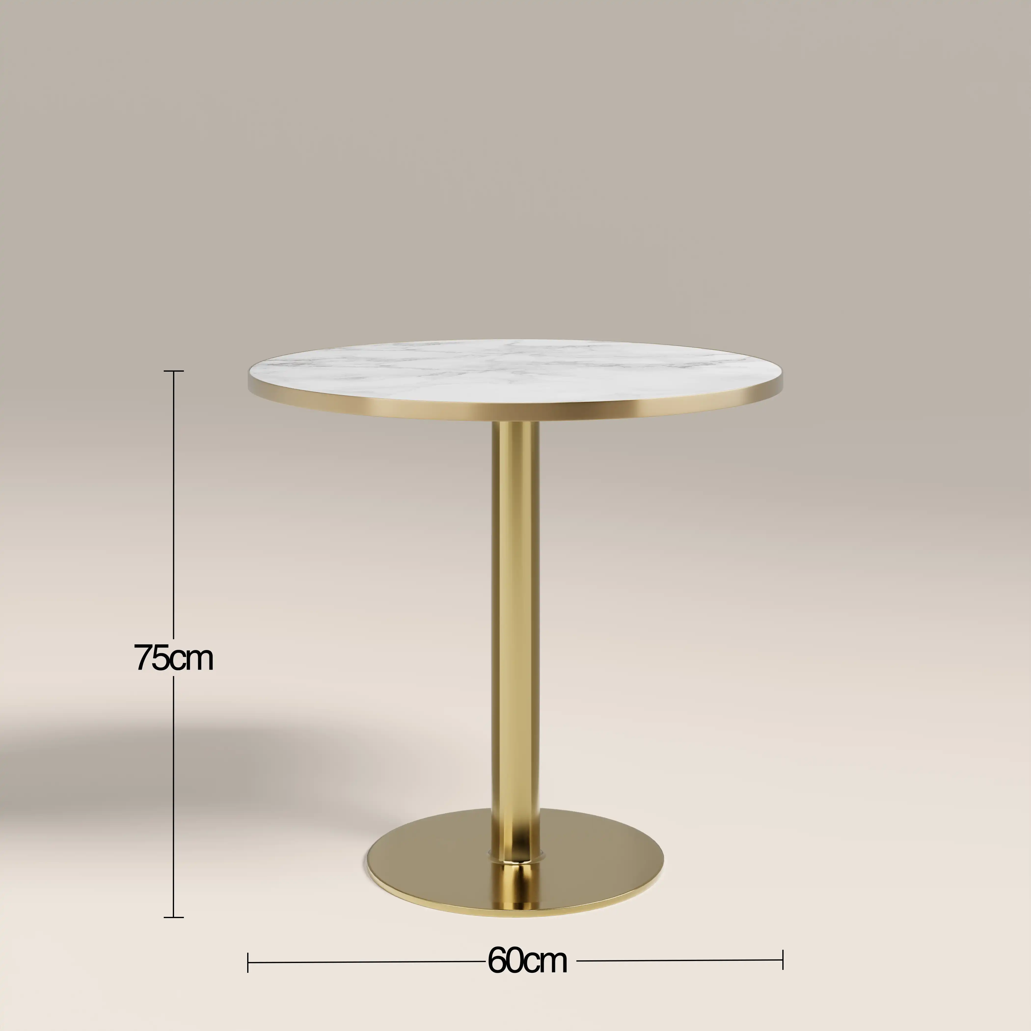 Kinsley 2 Seat Round Cafe Table | White Marble Effect & Brass - Image 4