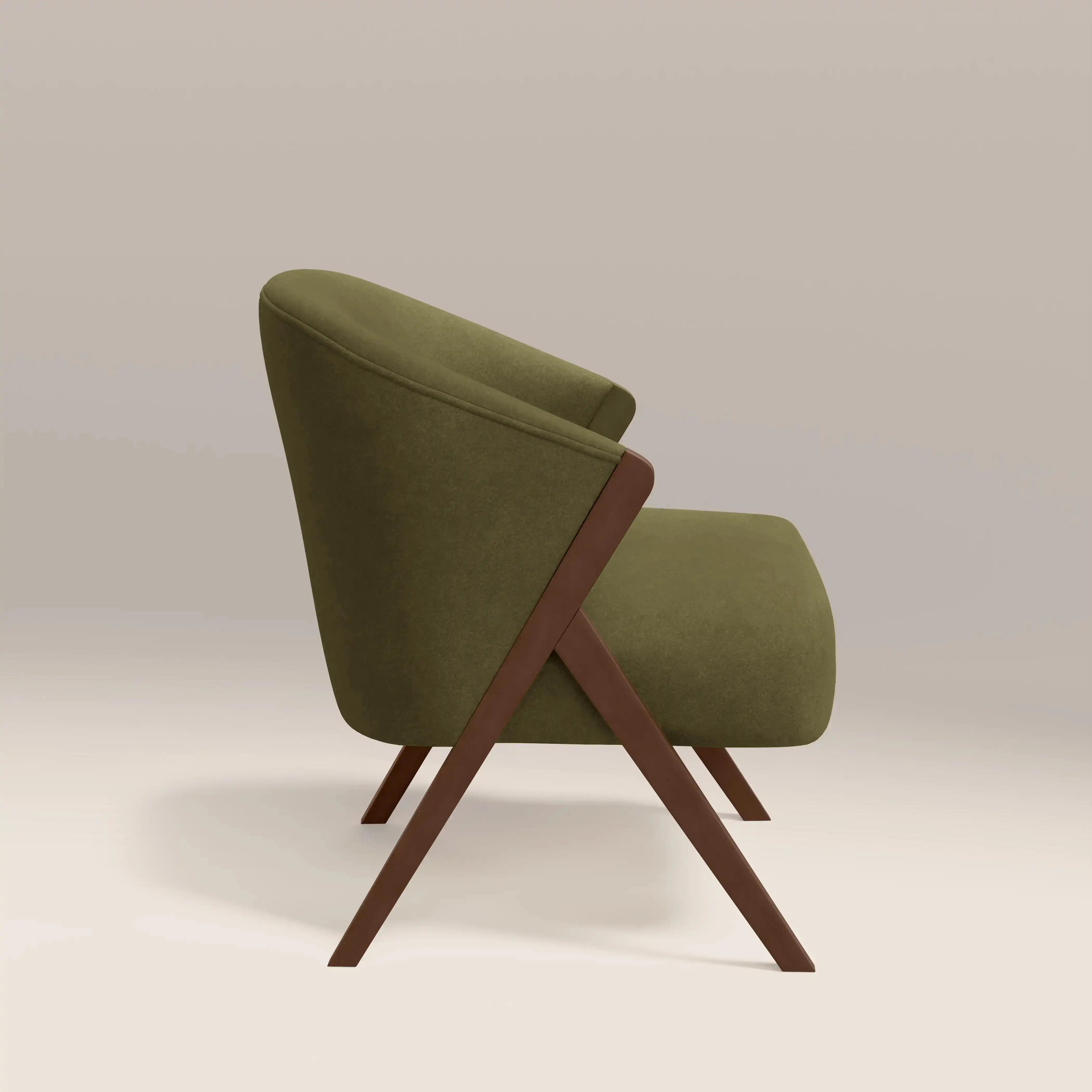 Kira Accent Chair | Moss Green Sustainable Mohair Velvet & Walnut - Image 5