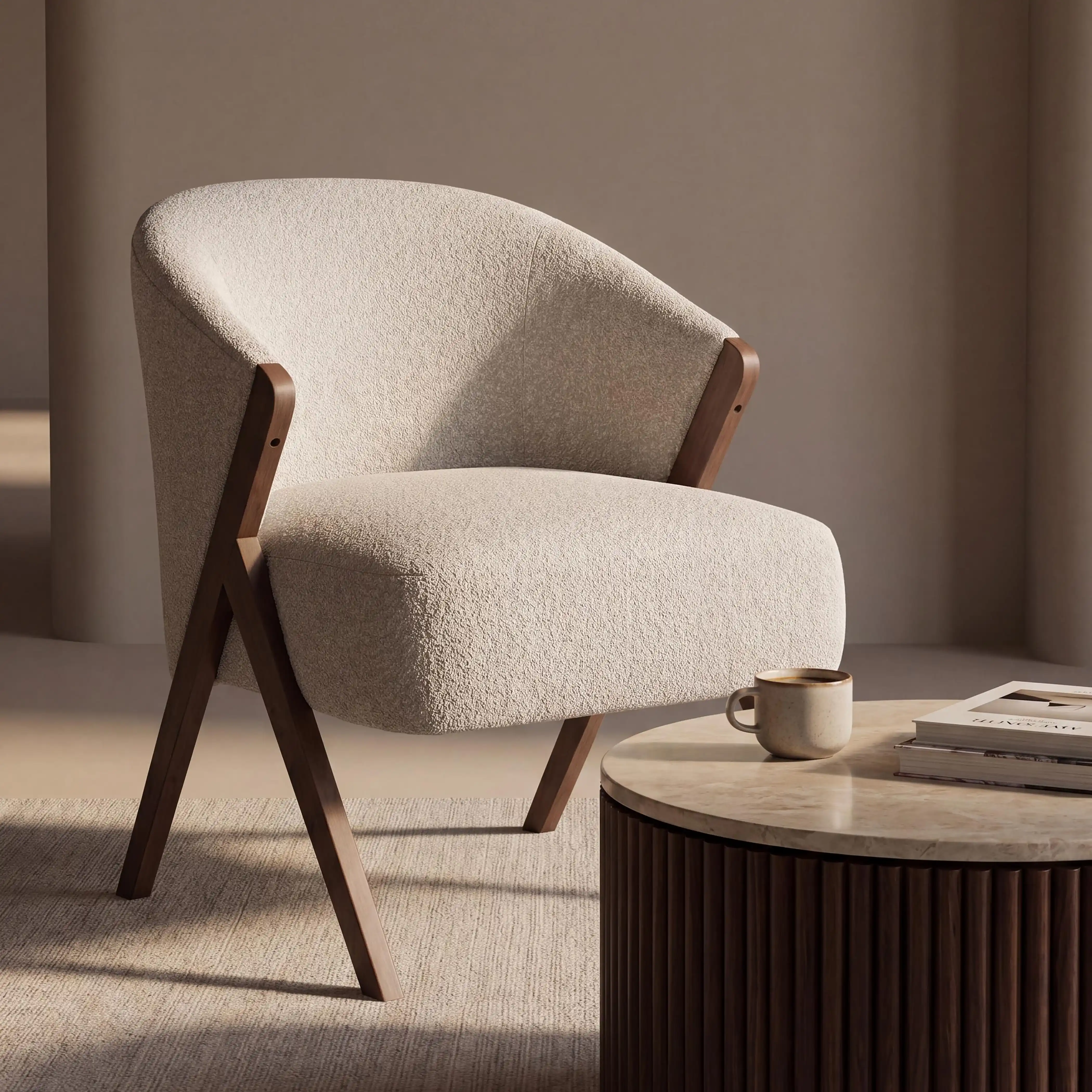 Kira Accent Chair | Speckled Stone Sustainable Boucle & Walnut - Image 2