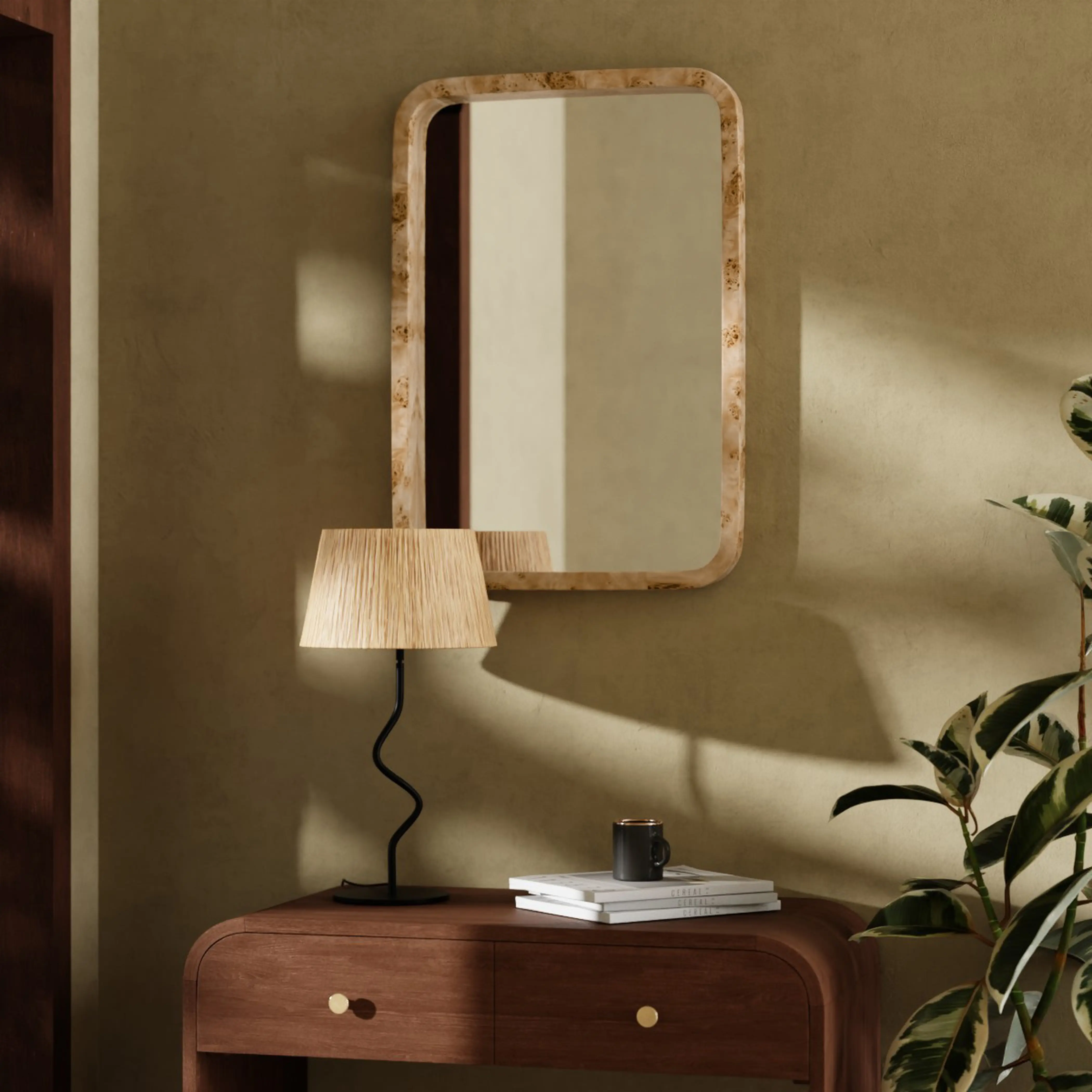 Kolson Rectangle Wall Mirror, 76 x 53 cm | Natural Burl Wood
