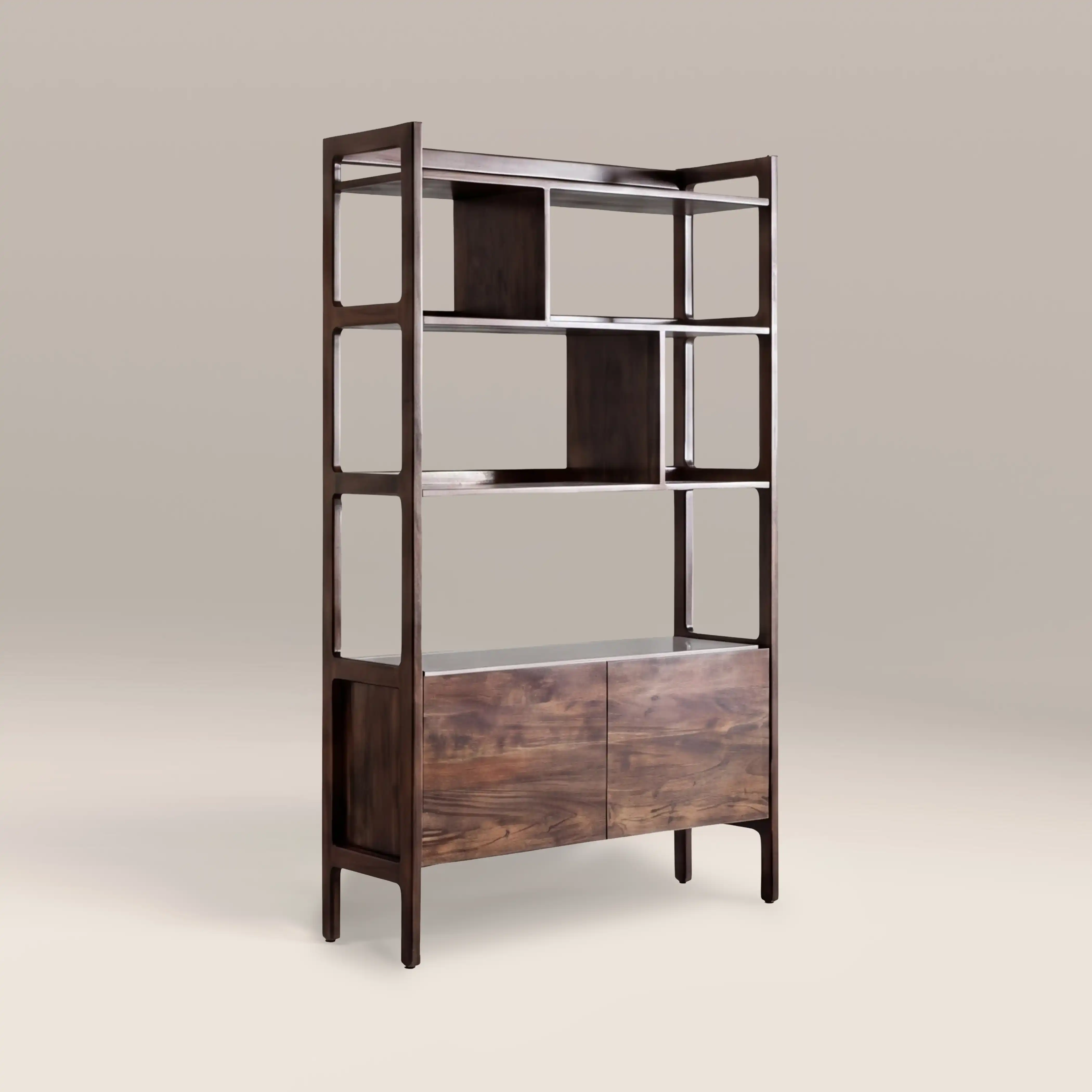 Lambert Wooden Display Unit | Walnut & White Marble - Image 2