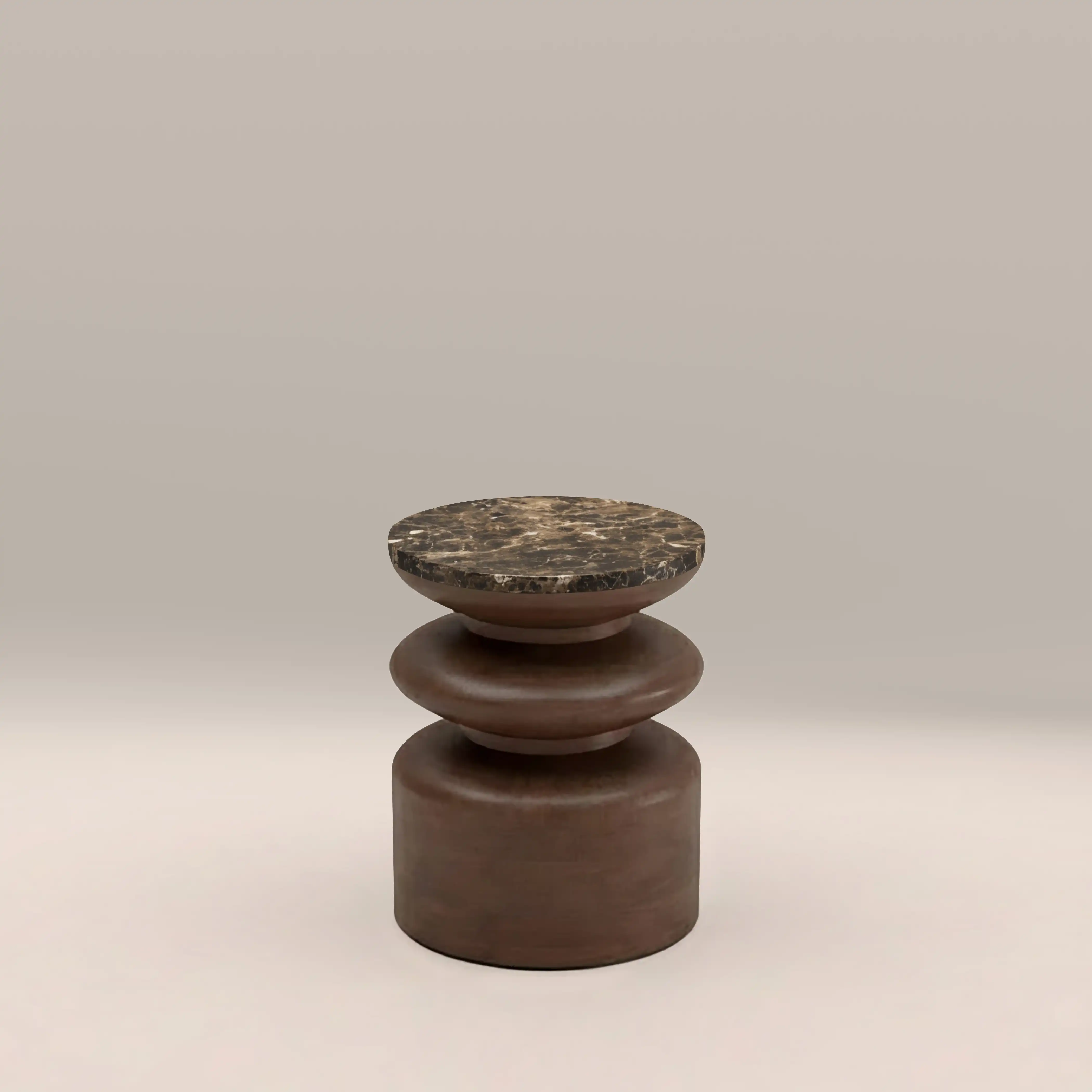 Leia Round Side Table | Emperador Brown Honed Marble & Walnut - Image 3