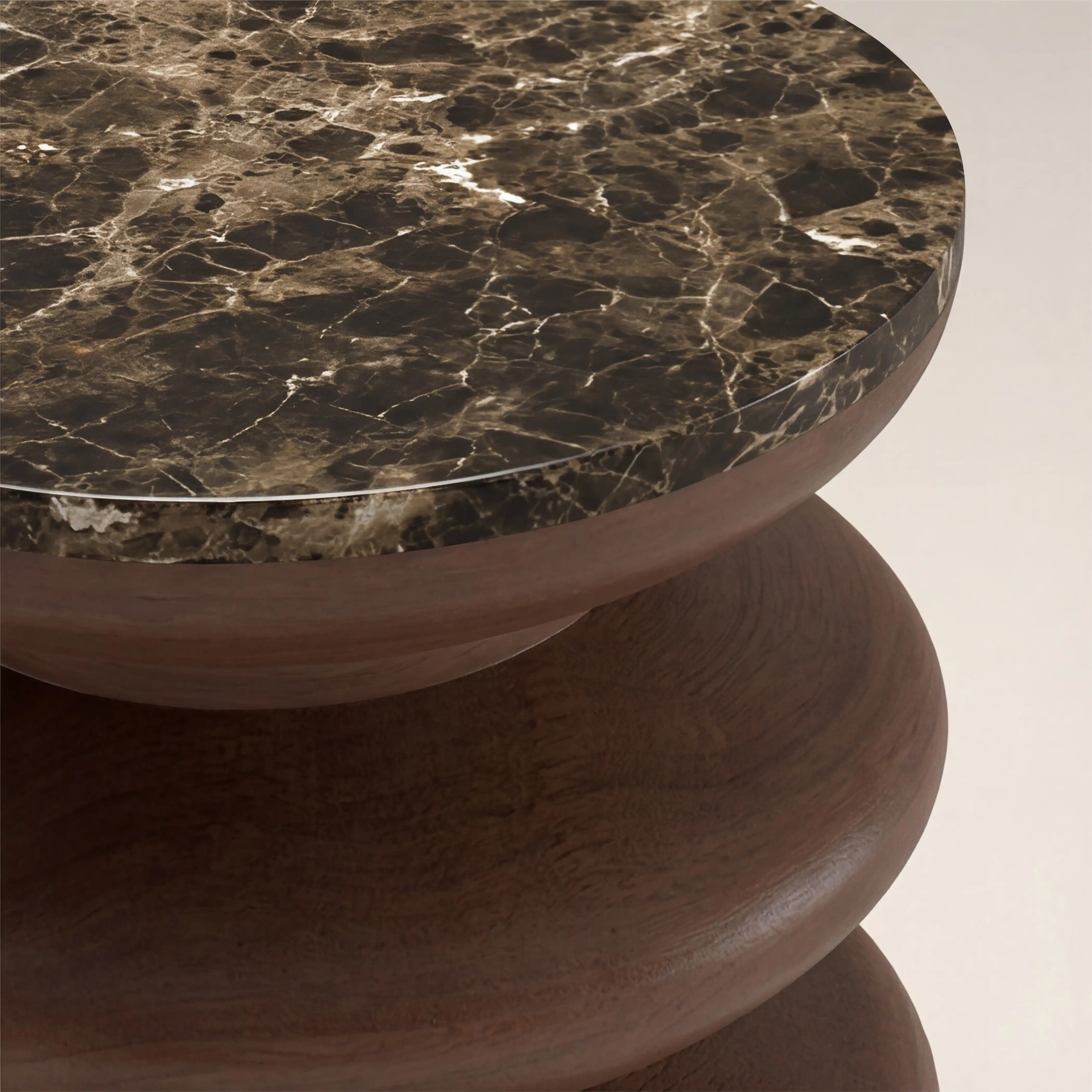 Leia Round Side Table | Emperador Brown Honed Marble & Walnut - Image 5