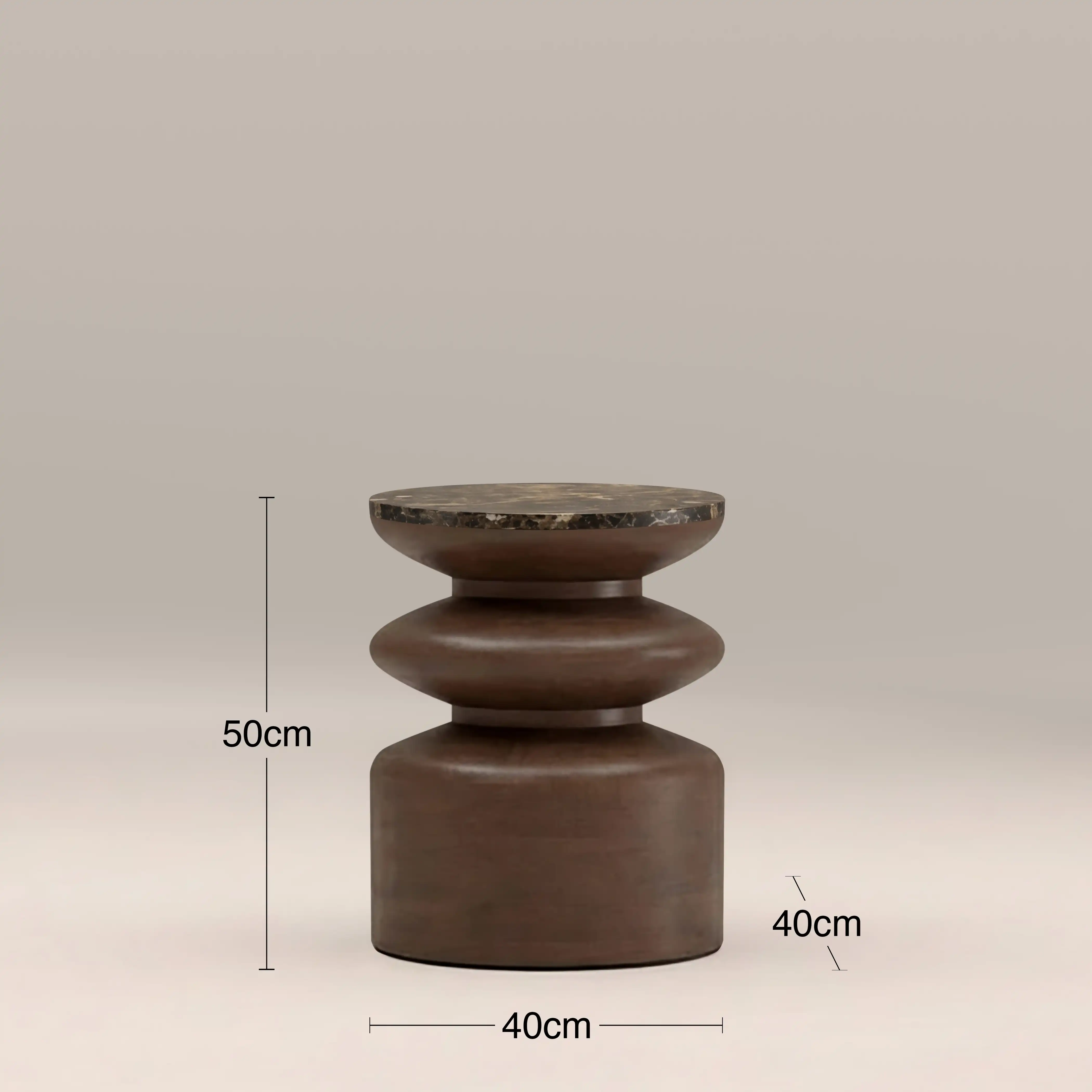 Leia Round Side Table | Emperador Brown Honed Marble & Walnut - Image 6