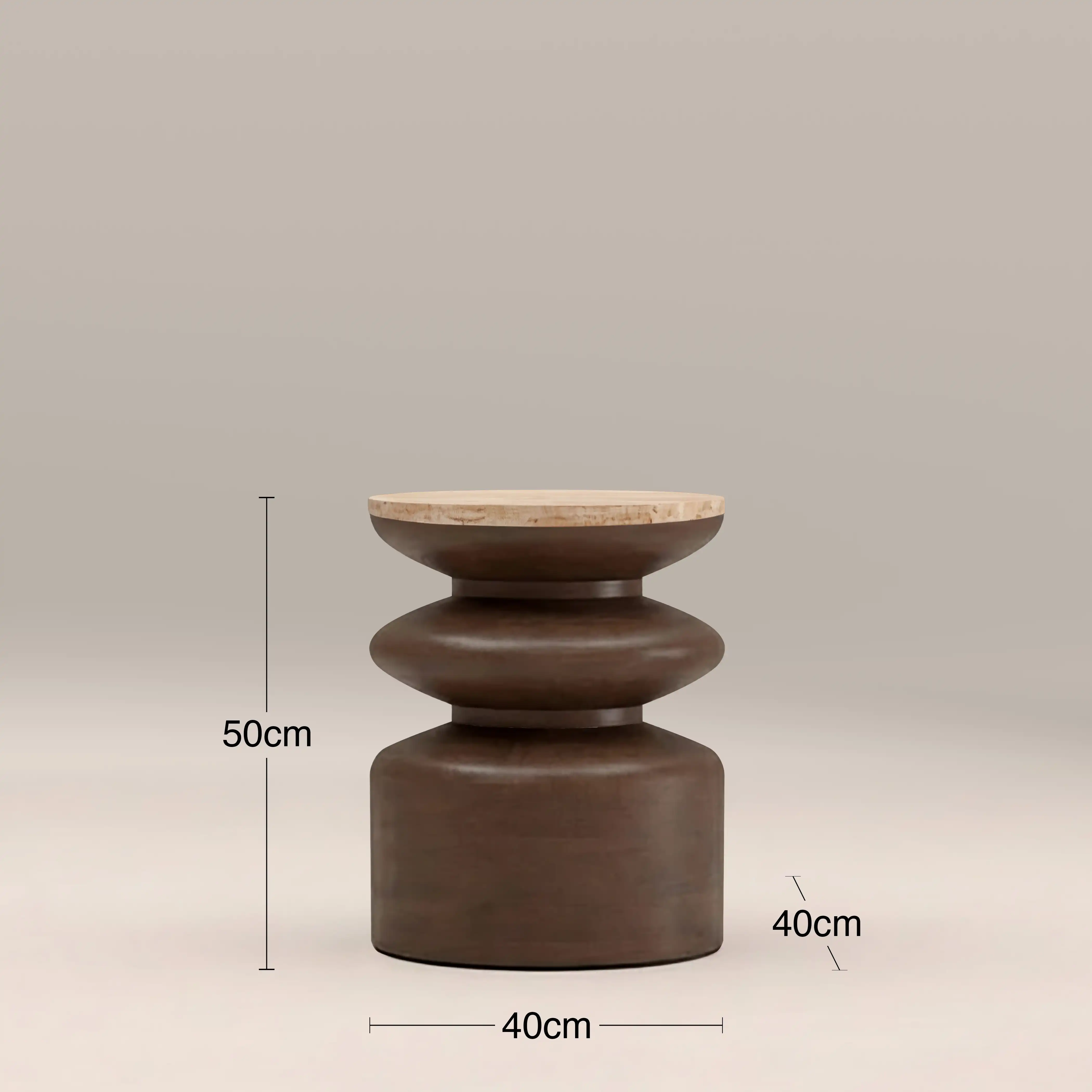 Leia Round Side Table | Natural Travertine & Walnut - Image 6