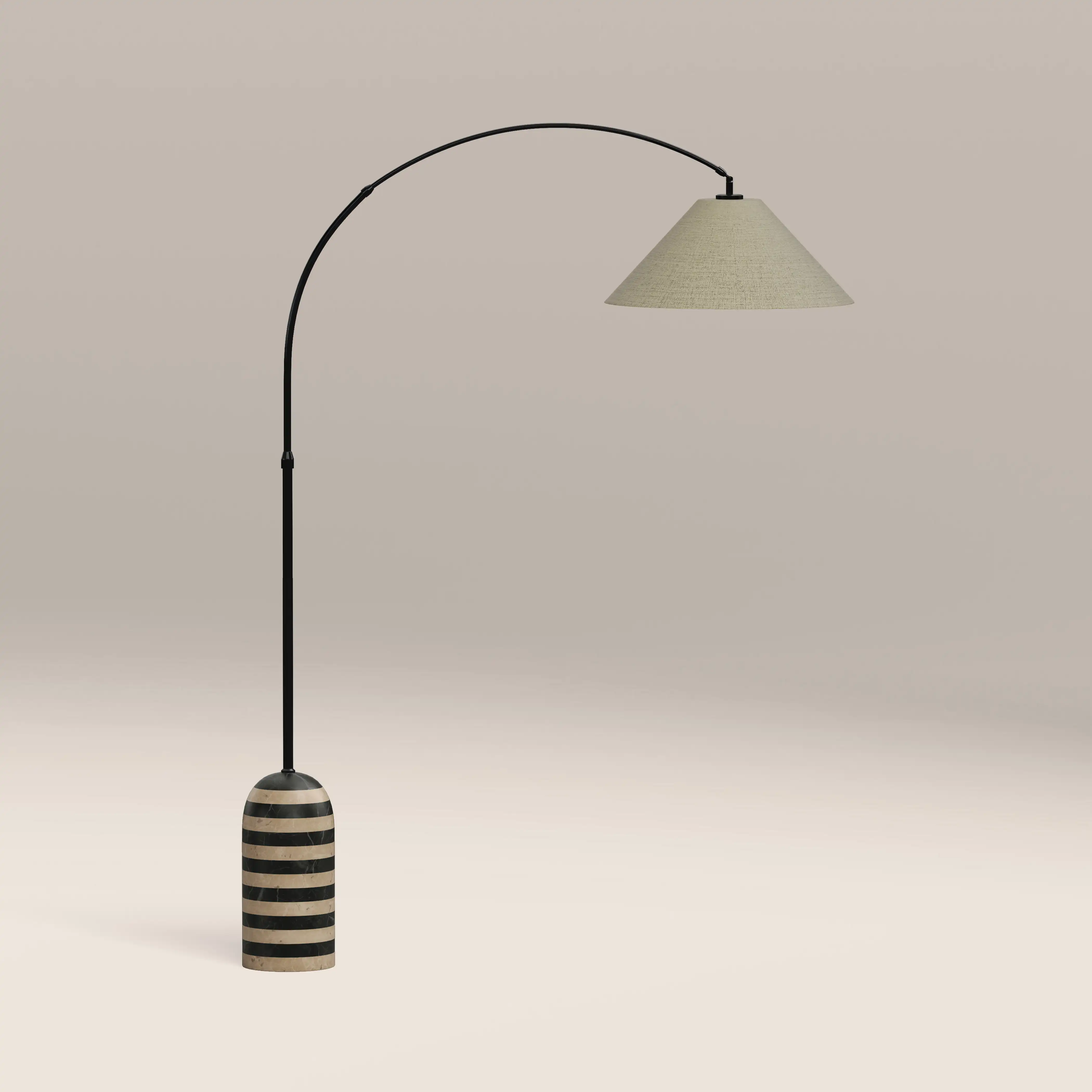 Leora Arc Floor Lamp | Black Marble & Natural Travertine