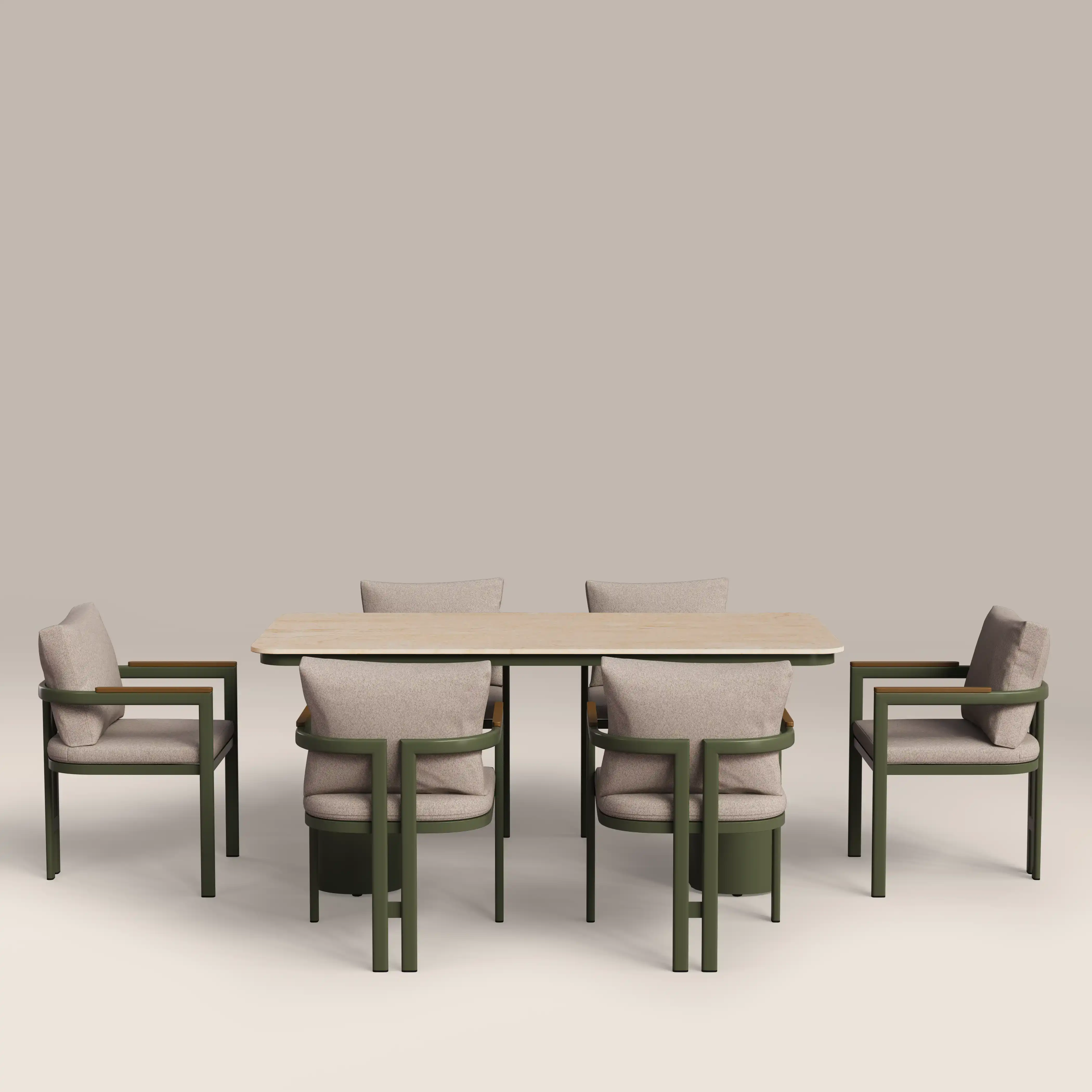 Levan 6 Seat Garden Dining Set | Natural & Moss Green - Image 2