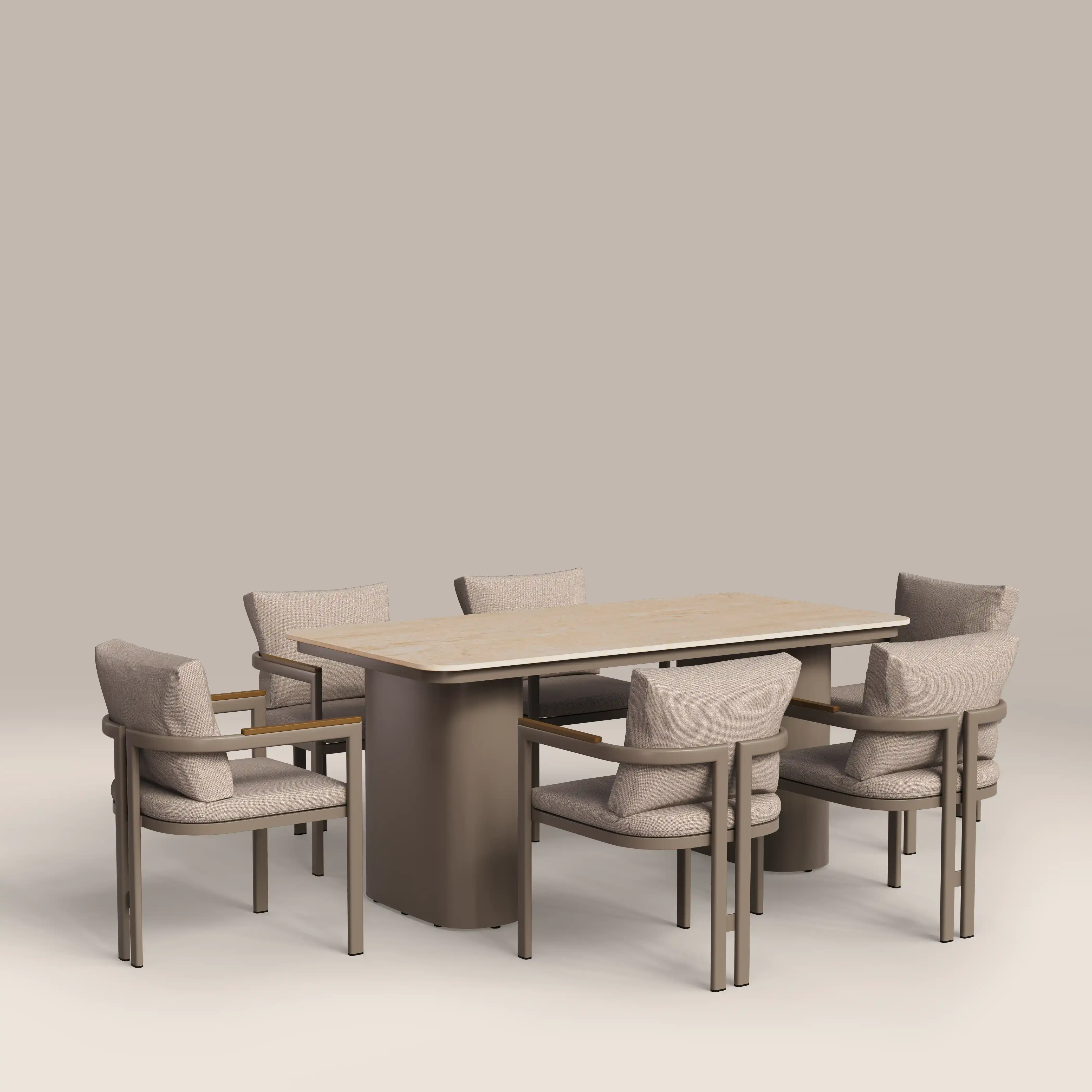 Levan 6 Seat Garden Dining Set | Natural & Taupe - Image 4
