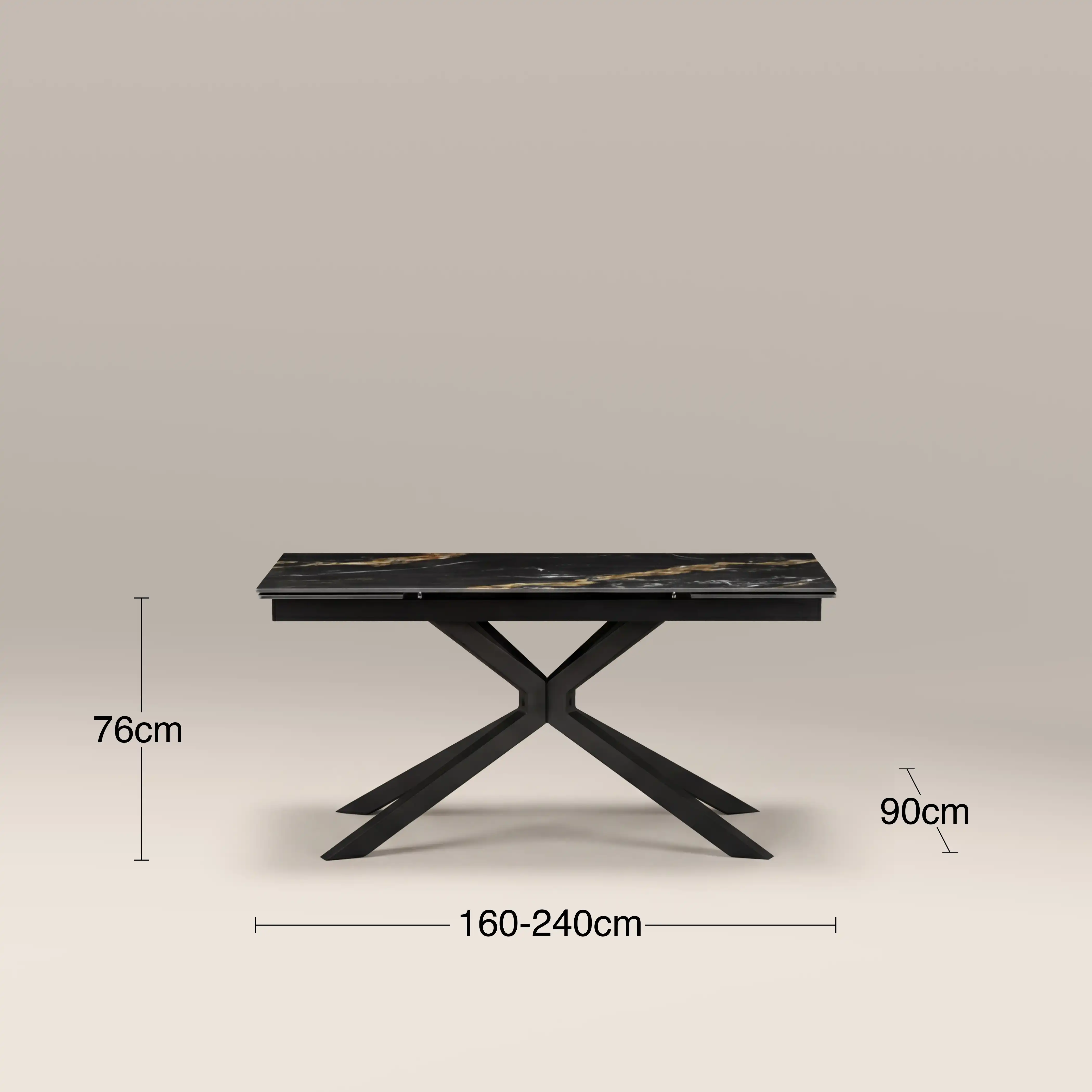 Lincoln 6-10 Seat Rectangle Extendable Dining Table | Black Marble Effect Sintered Stone & Black - Image 8