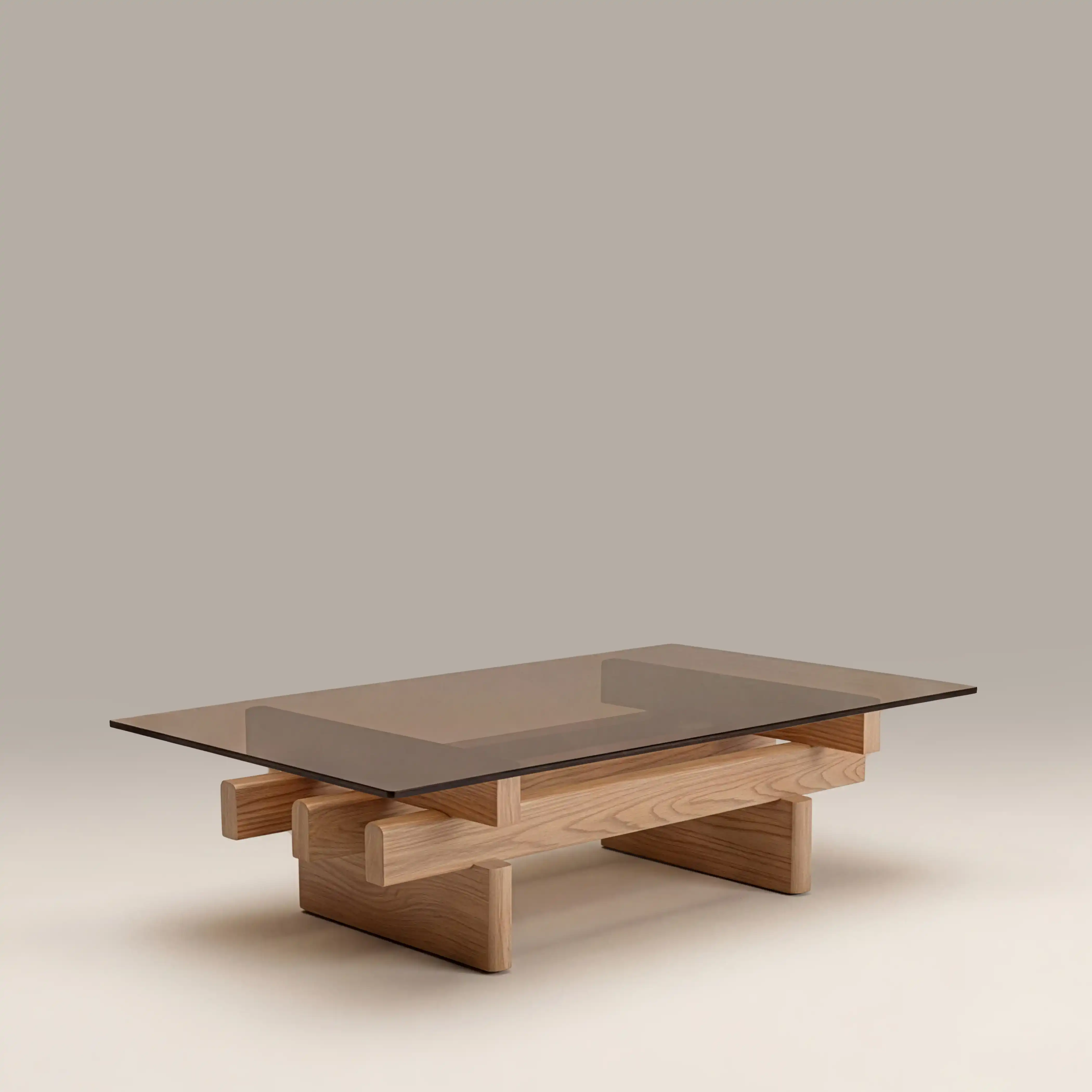 Line Rectangle Coffee Table | Amber Brown Glass & Natural - Image 3