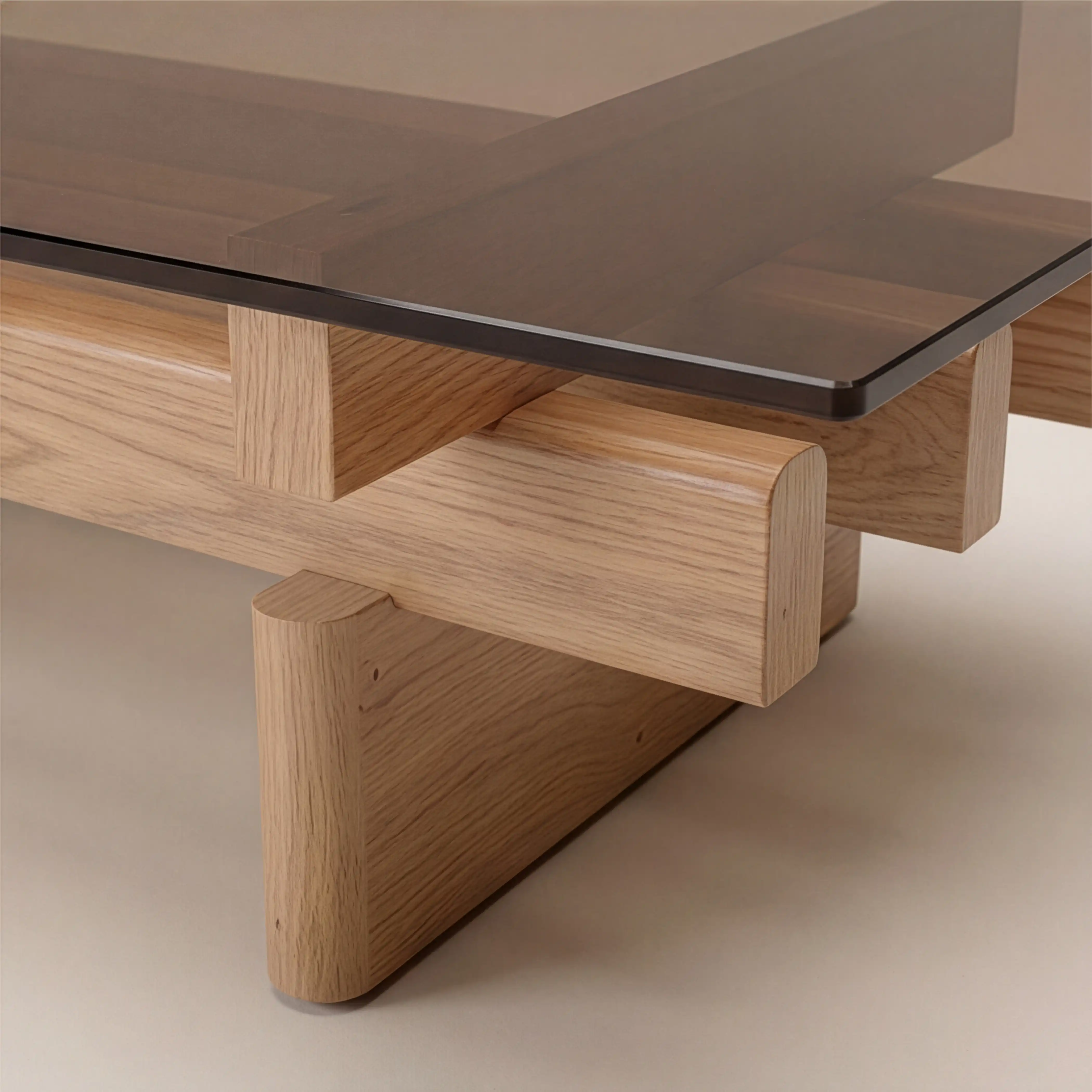 Line Rectangle Coffee Table | Amber Brown Glass & Natural - Image 4