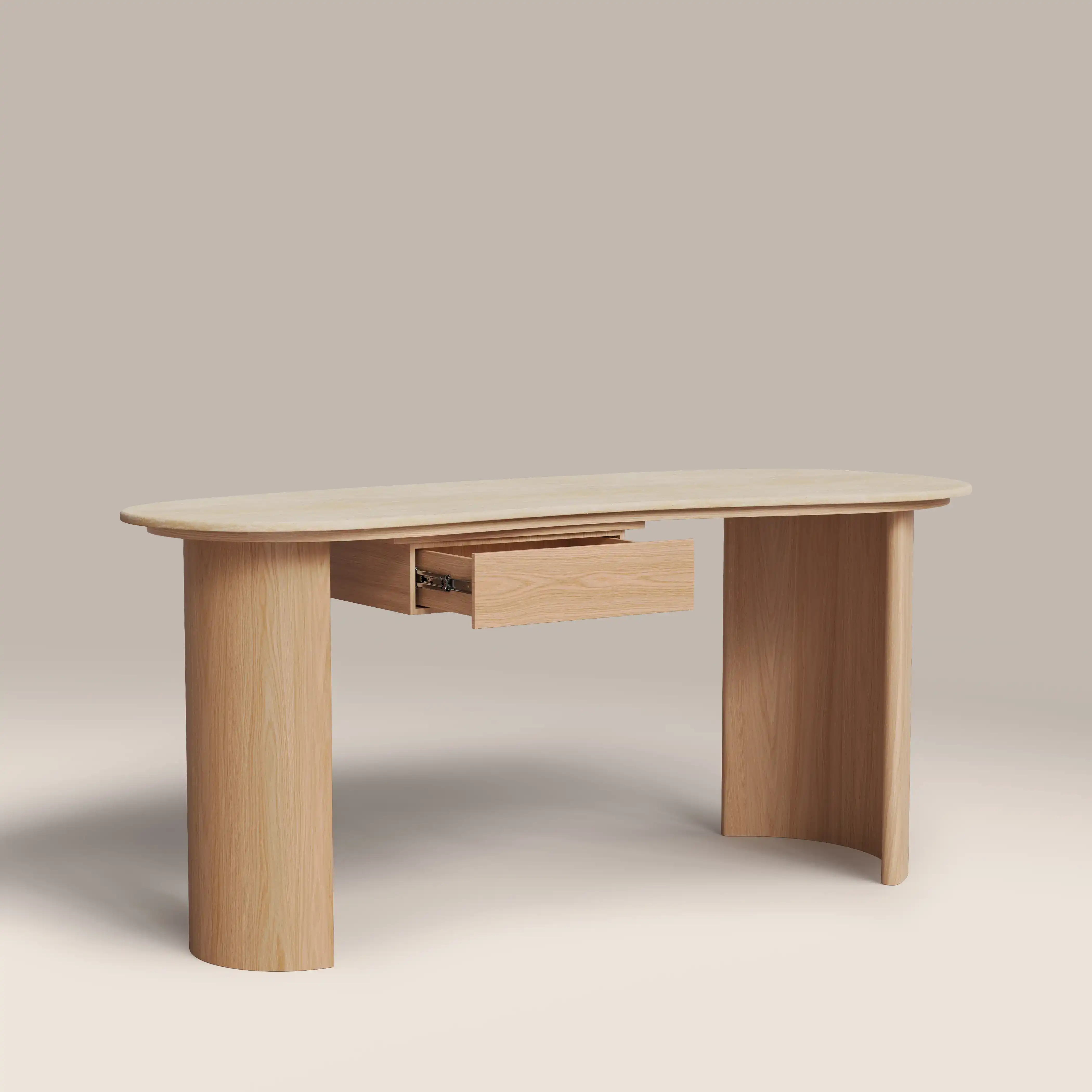 Lois 1 Drawer Desk | Natural Travertine Effect Stone & Oak - Image 5