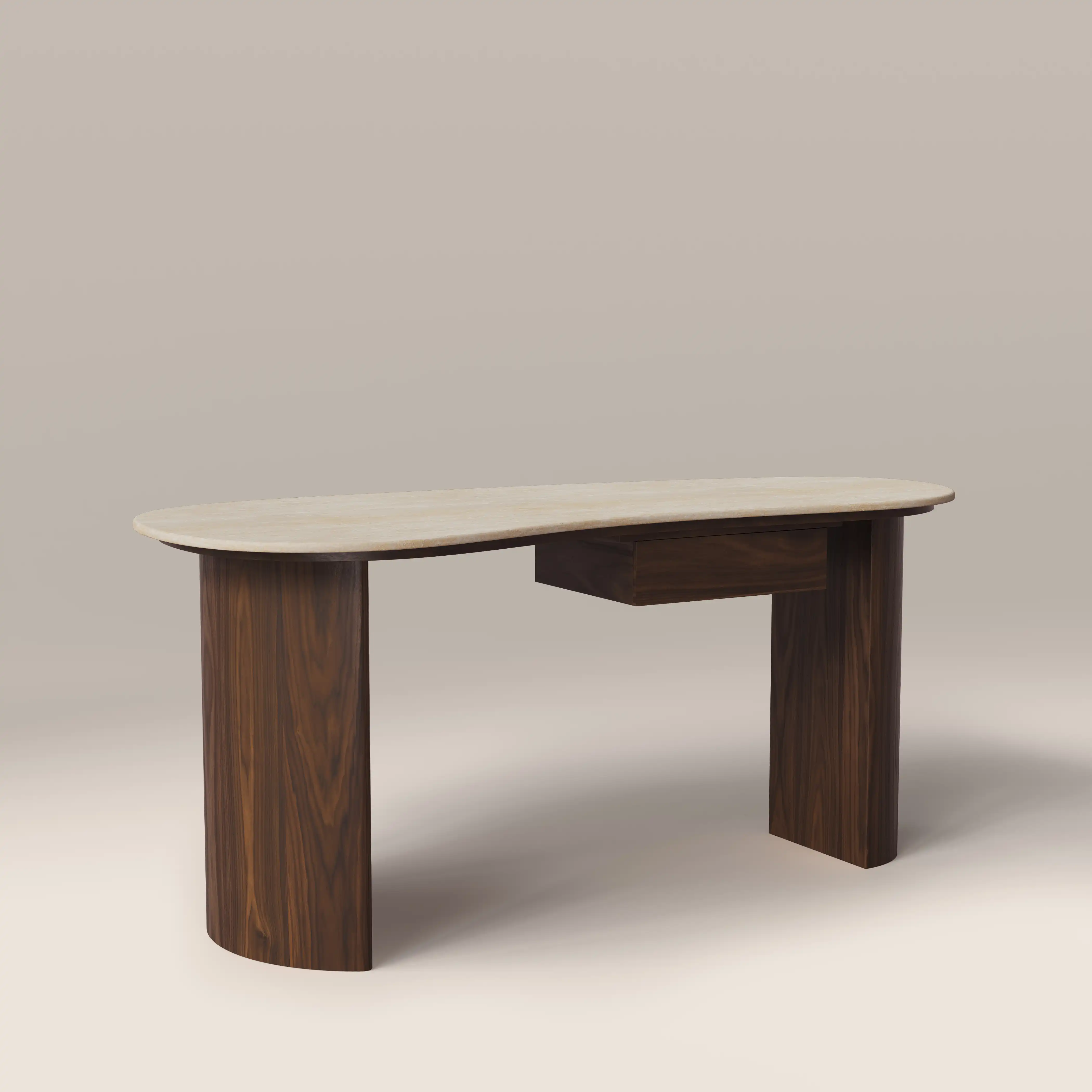 Lois 1 Drawer Desk | Natural Travertine Effect Stone & Walnut - Image 2