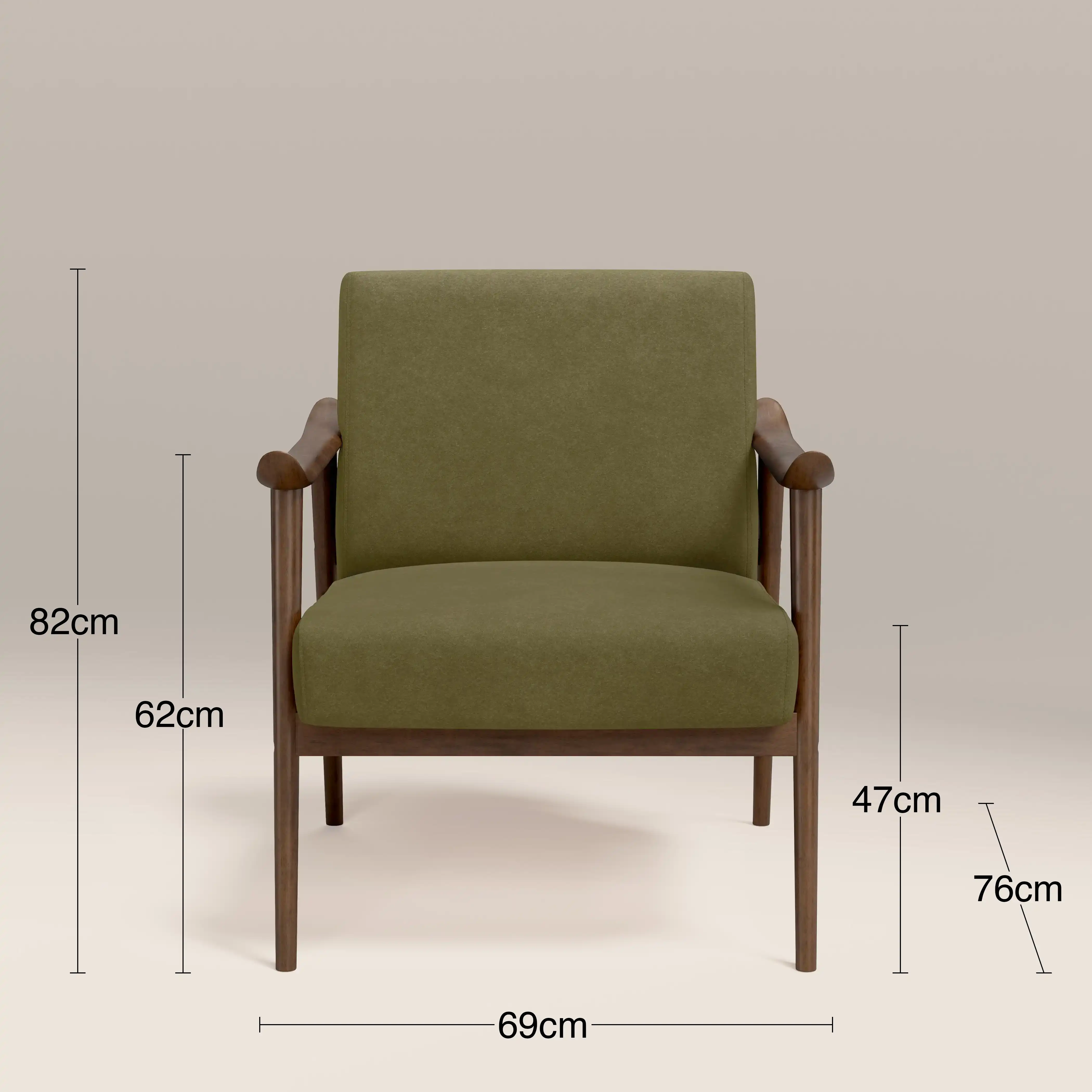 Lola Accent Chair | Moss Green Sustainable Mohair Velvet & Walnut - Image 8