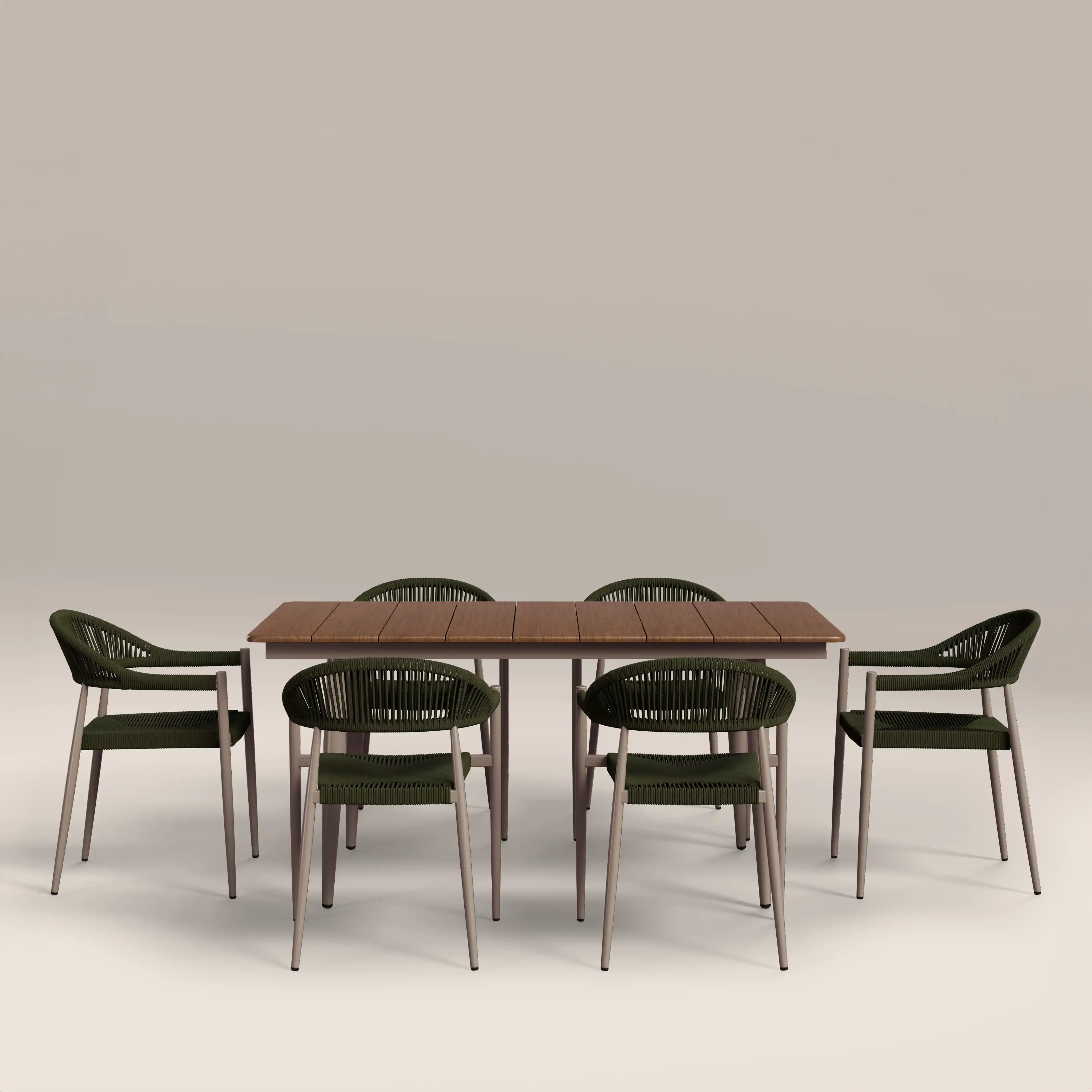 Lorenzo 6 Seat Garden Dining Set | Walnut & Olive Green - Image 2