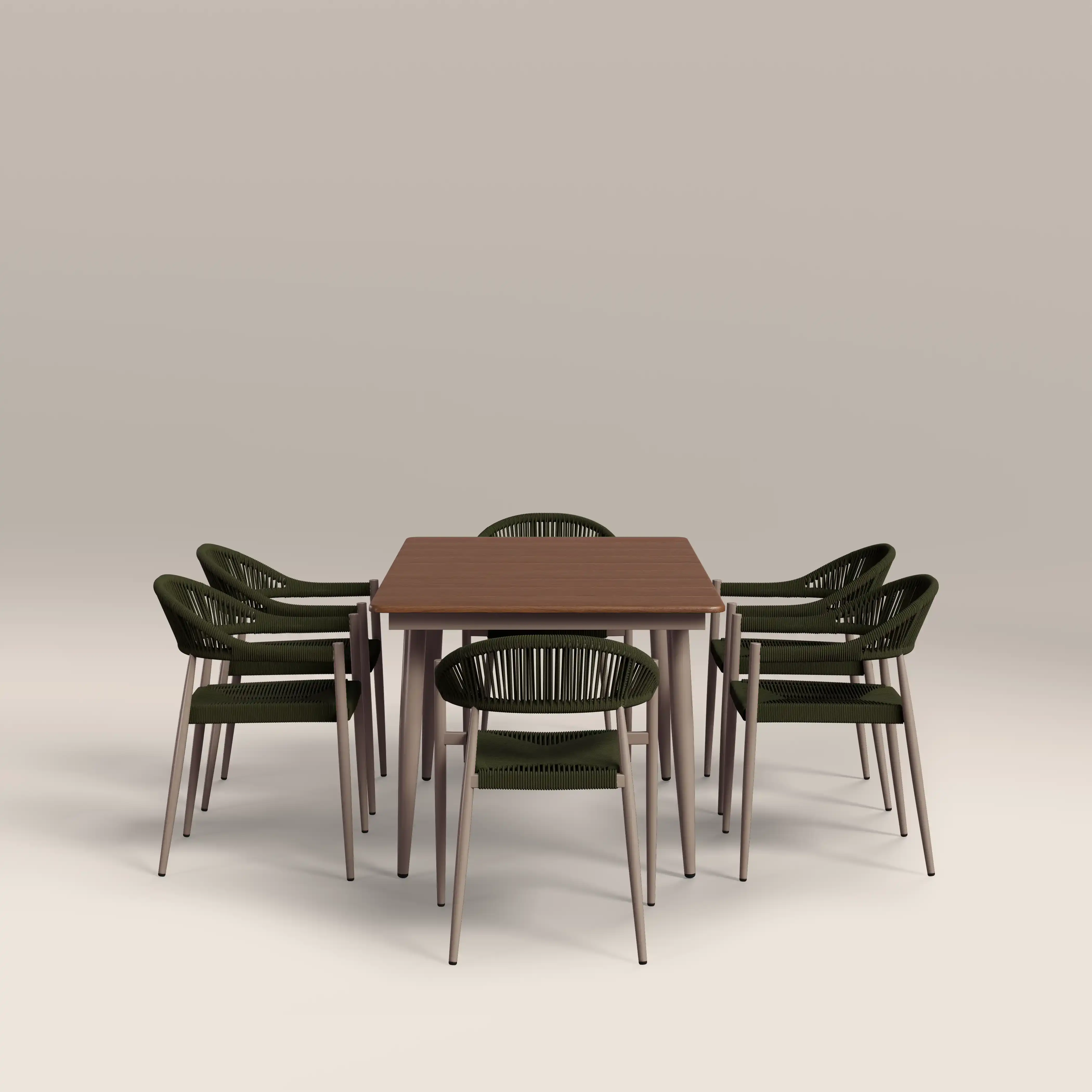 Lorenzo 6 Seat Garden Dining Set | Walnut & Olive Green - Image 4