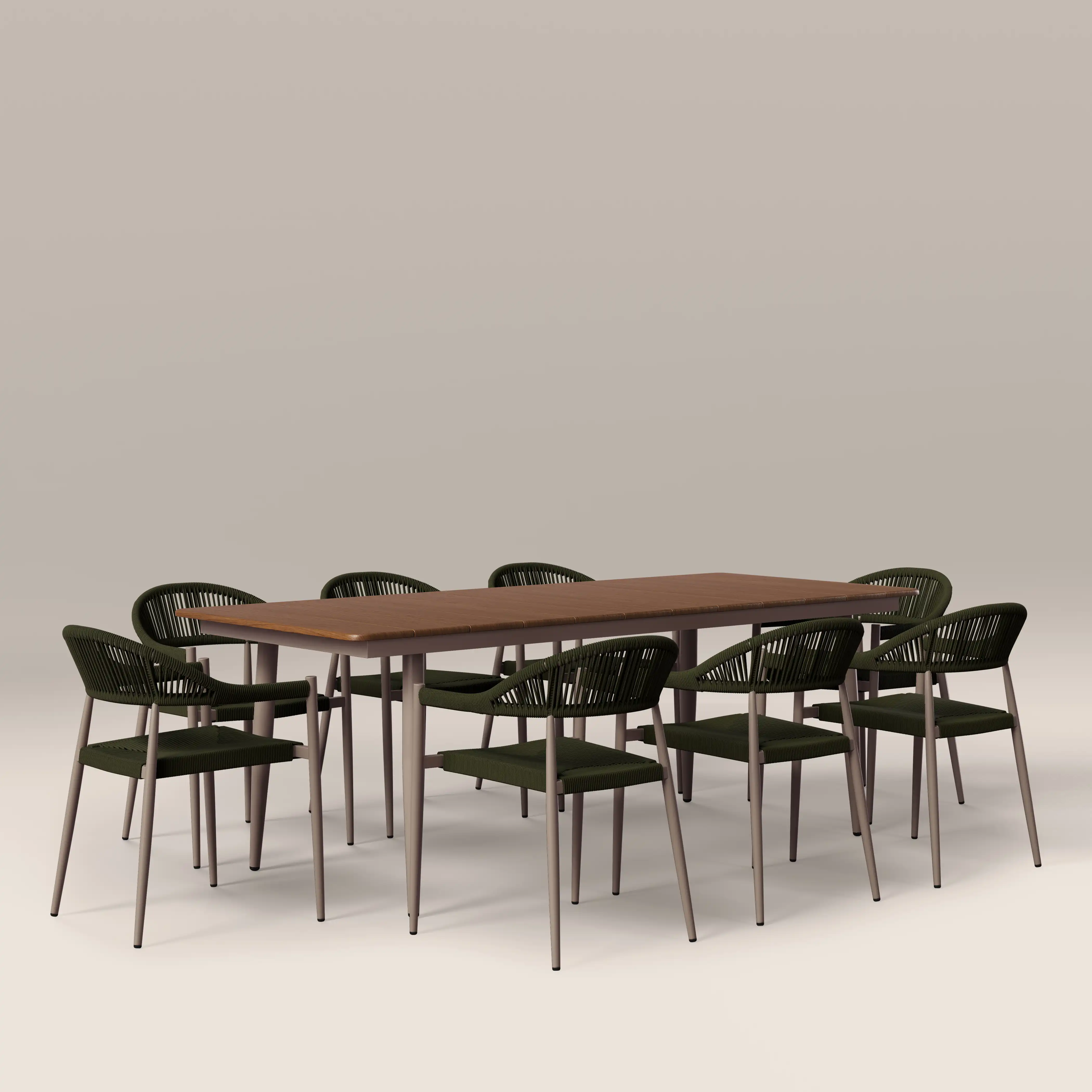 Lorenzo 8 Seat Garden Dining Set | Walnut & Olive Green - Image 3
