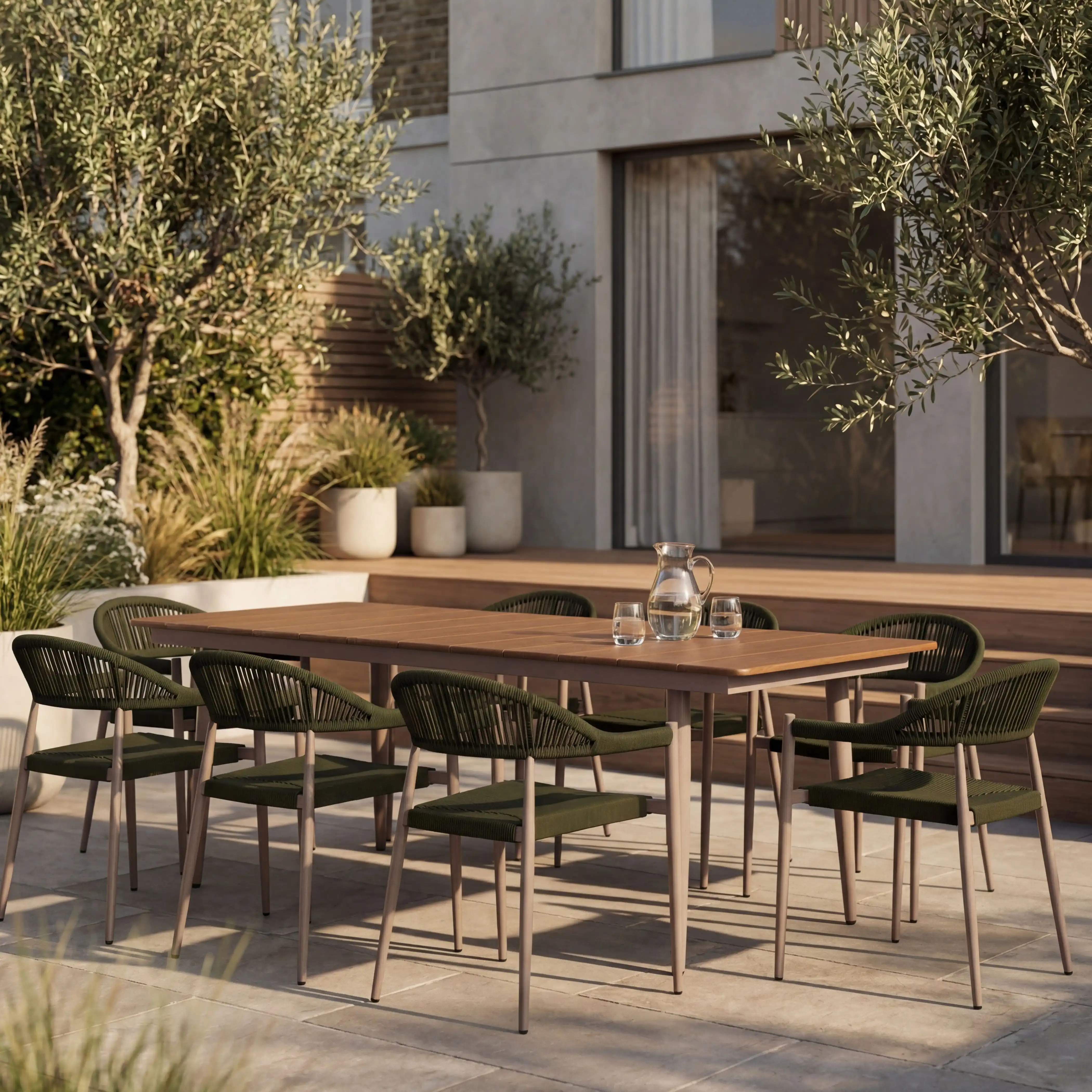 Lorenzo 8 Seat Rectangle Garden Dining Table | Walnut & Taupe - Image 2