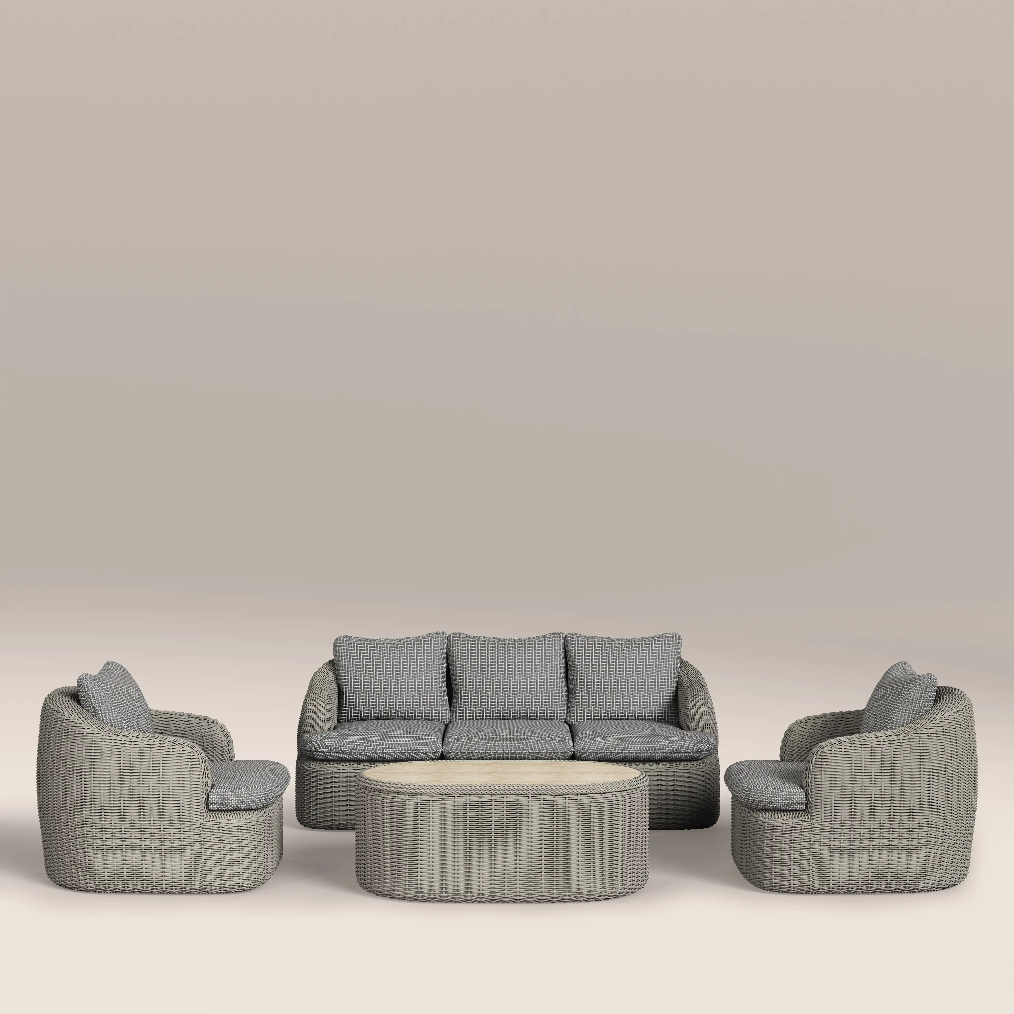 Lucia Garden Sofa Set | Retro Pattern Fabric & Smoked Natural Rattan - Image 6
