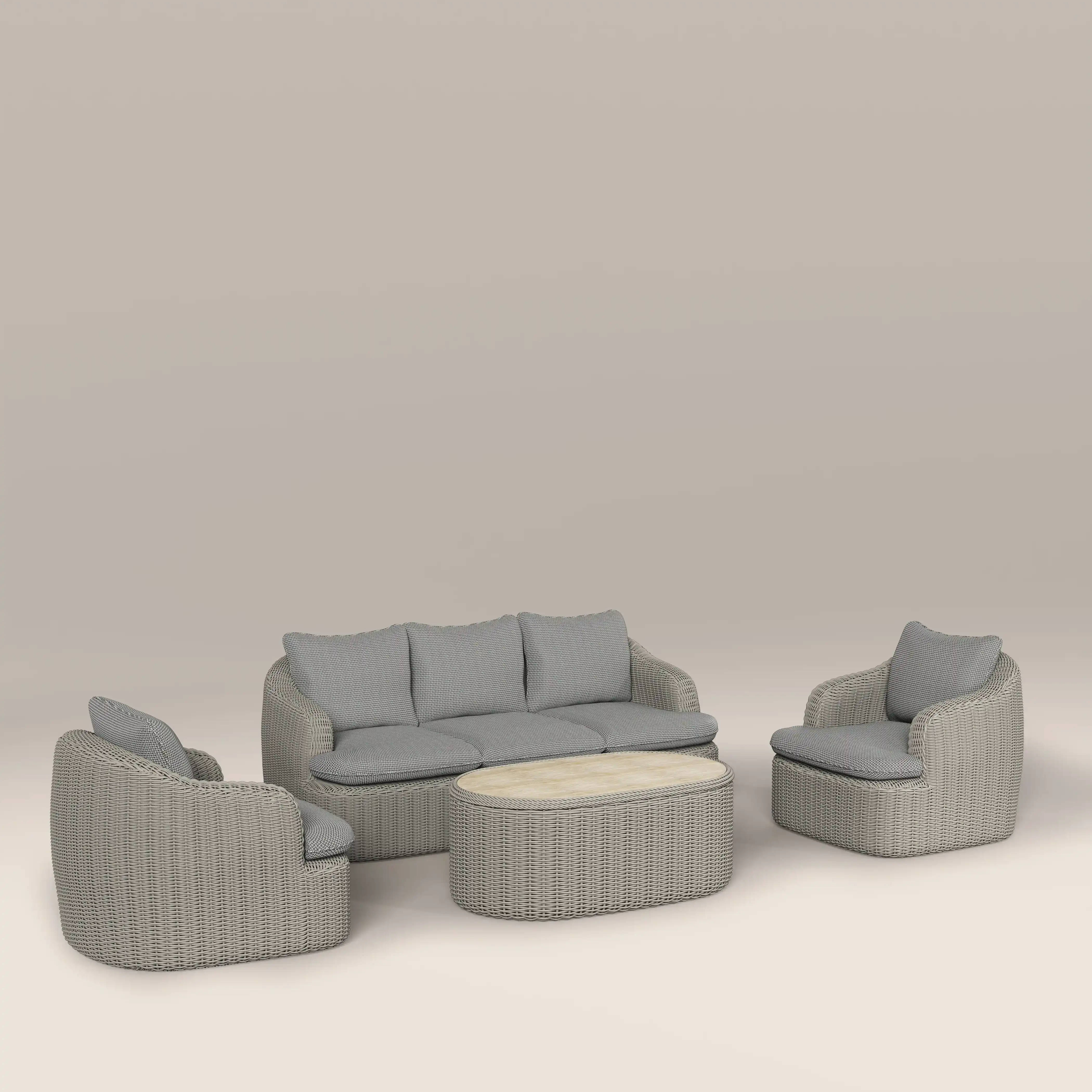 Lucia Garden Sofa Set | Retro Pattern Fabric & Smoked Natural Rattan - Image 7
