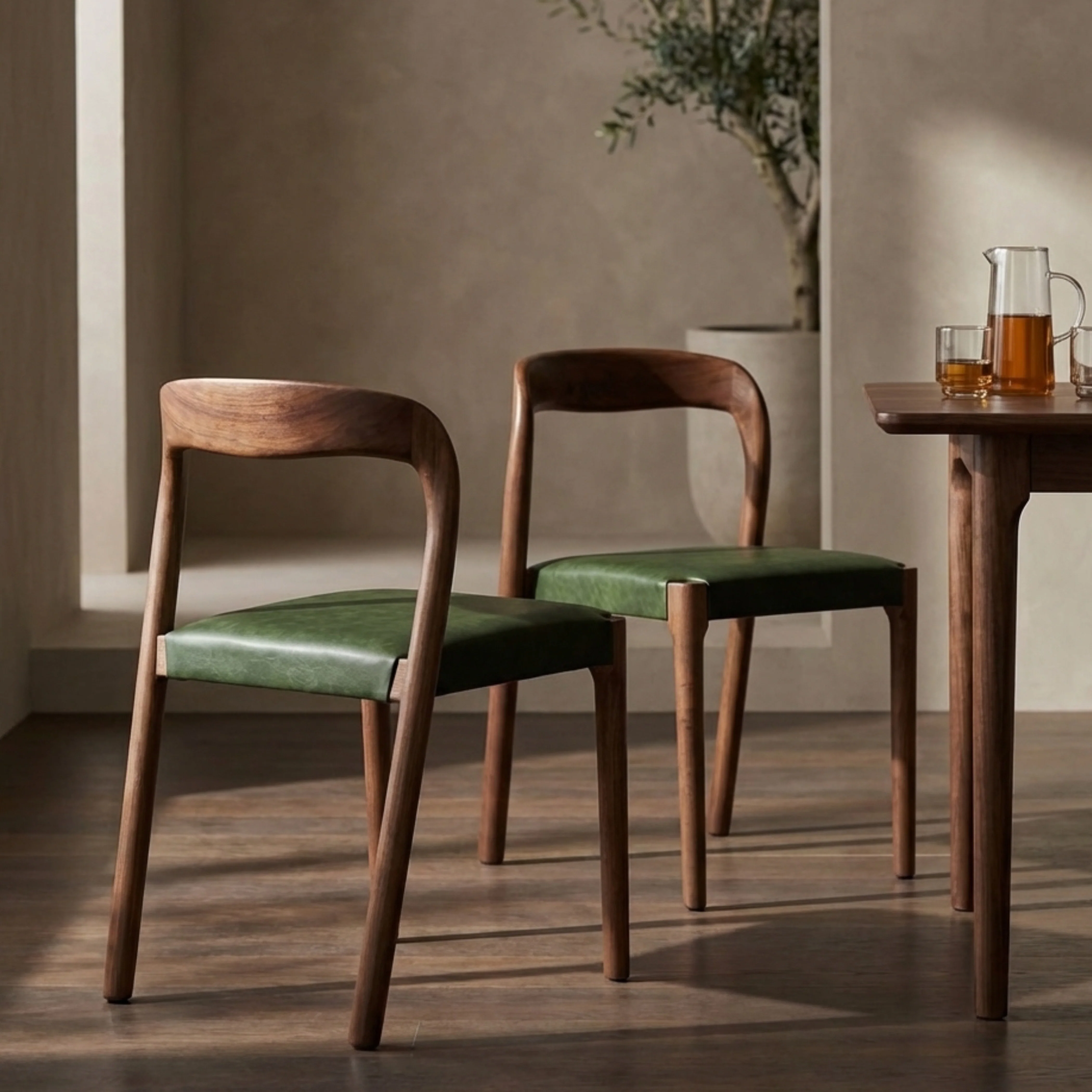Madeleine Stackable Wooden Dining Chair | Vintage Green Faux Leather & Walnut - Image 2