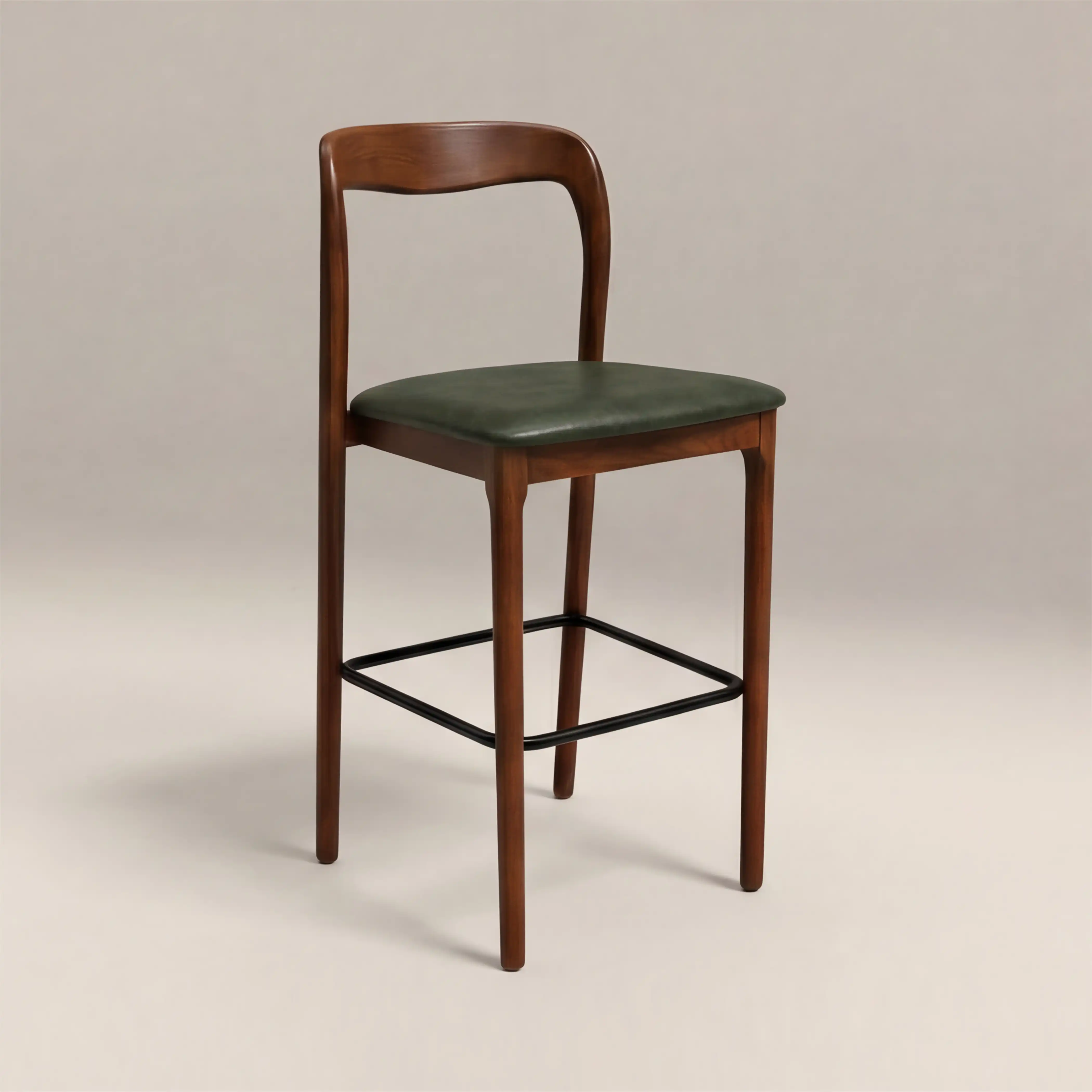 Madeleine Wooden Bar Stool | Vintage Green Faux Leather & Walnut