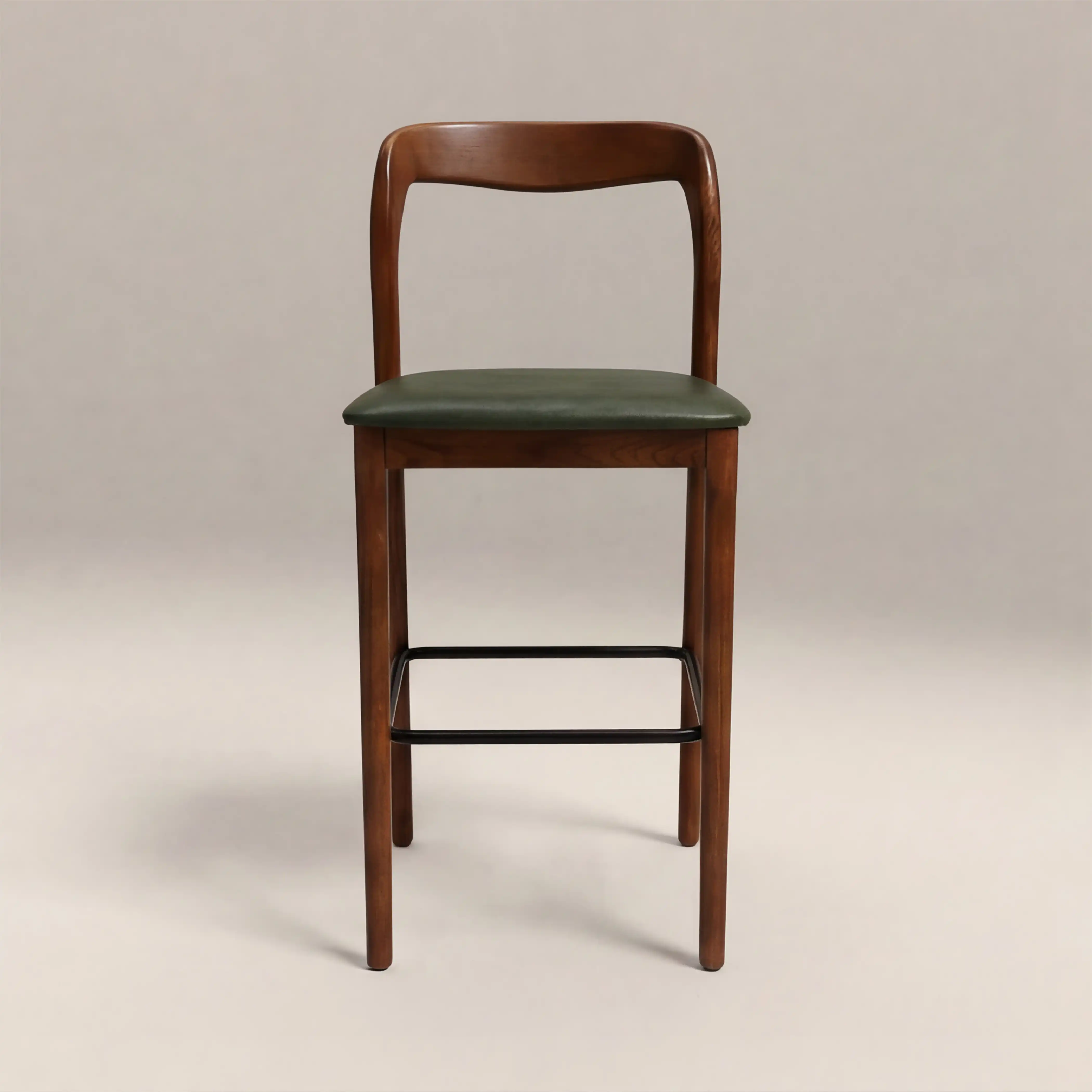 Madeleine Wooden Bar Stool | Vintage Green Faux Leather & Walnut - Image 2