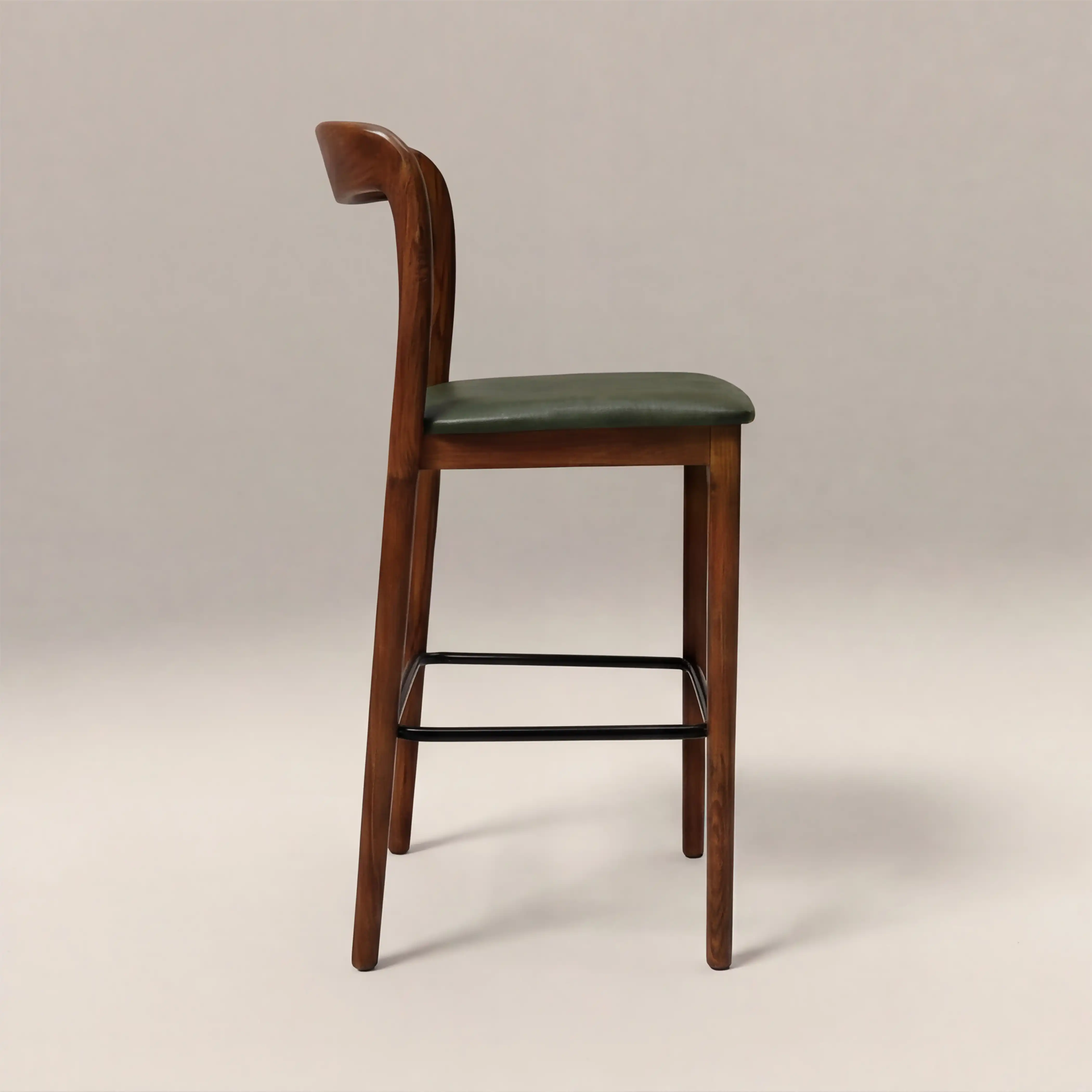 Madeleine Wooden Bar Stool | Vintage Green Faux Leather & Walnut - Image 4