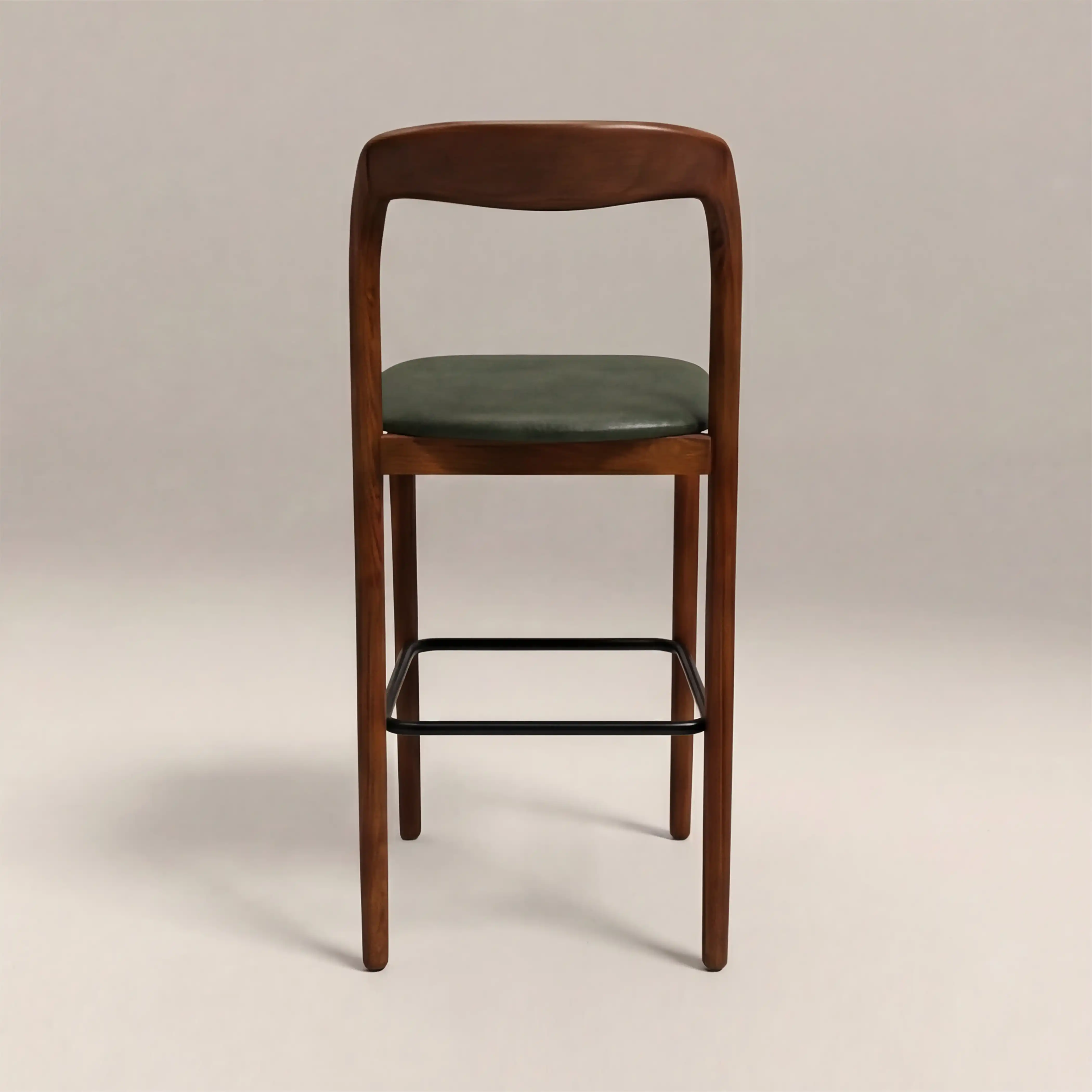 Madeleine Wooden Bar Stool | Vintage Green Faux Leather & Walnut - Image 5